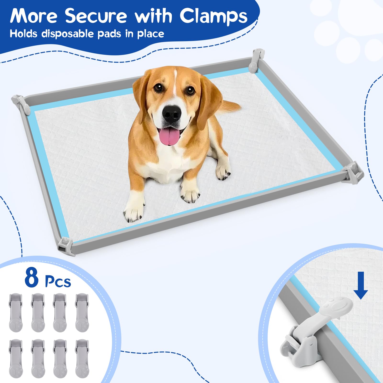 VavoPaw Supporto per Tappetino per Cani, 22"×34" Supporto per Pad del Cucciolo con Morsetti, Bordi rialzati a Prova di perdite per Pad di Pipì del Cane, Lettiera per Cani Facile da Pulire