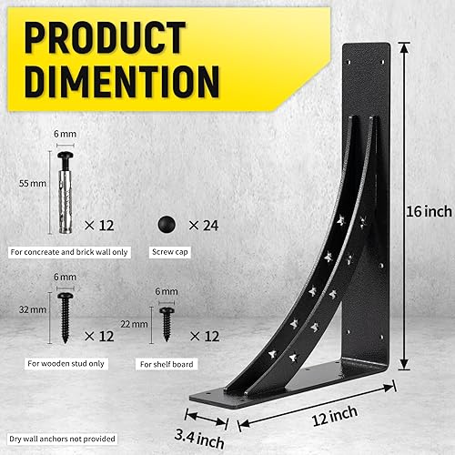Miniatura 2 de Soportes de estante resistentes de 16 x 12 pulgadas, carga máxima de 900 libras, soportes de metal de aleación de alta calidad (juego de 2) soportes
