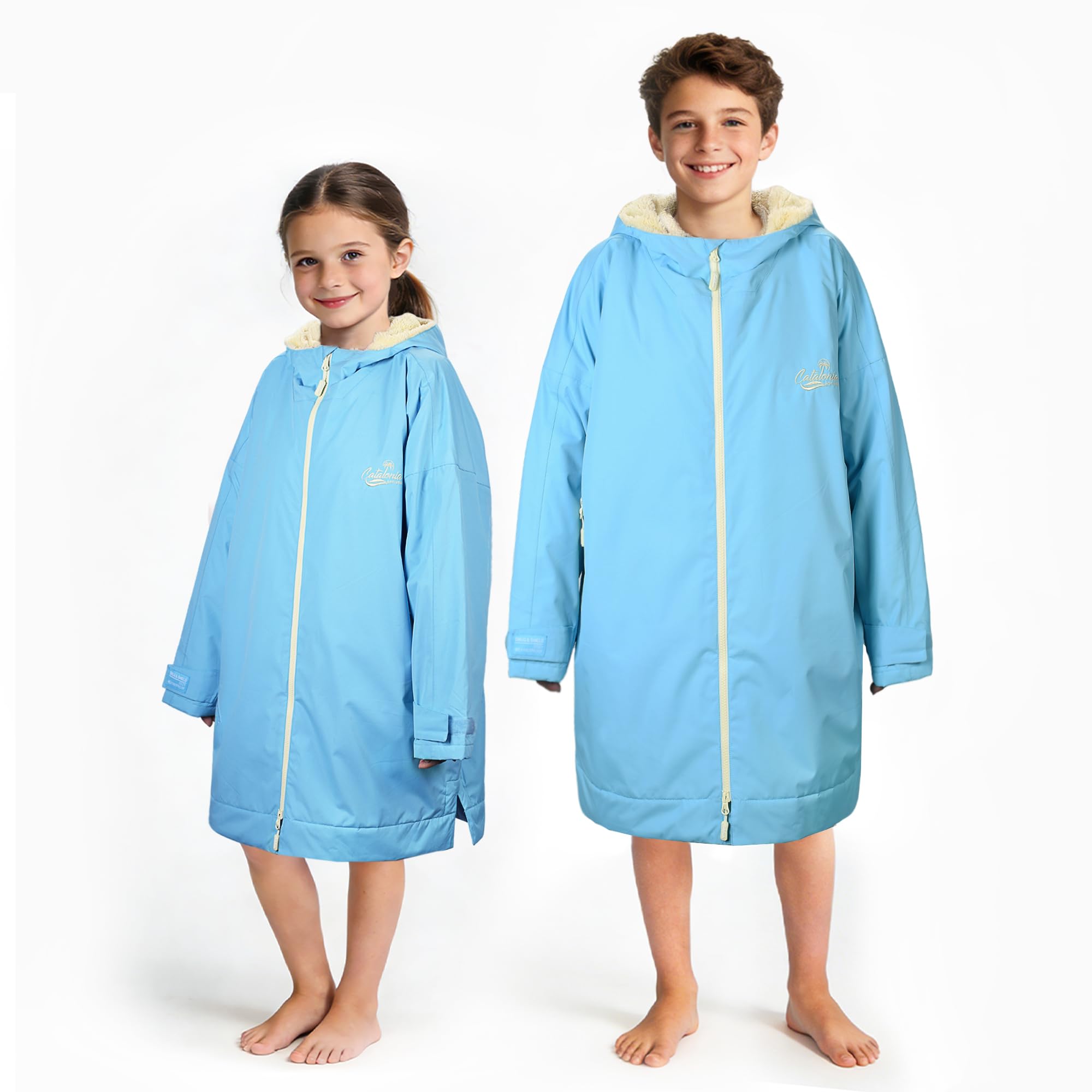 Catalonia Kids Waterproof Swim Parka with Hood, Sherpa-Lined Changing Robe