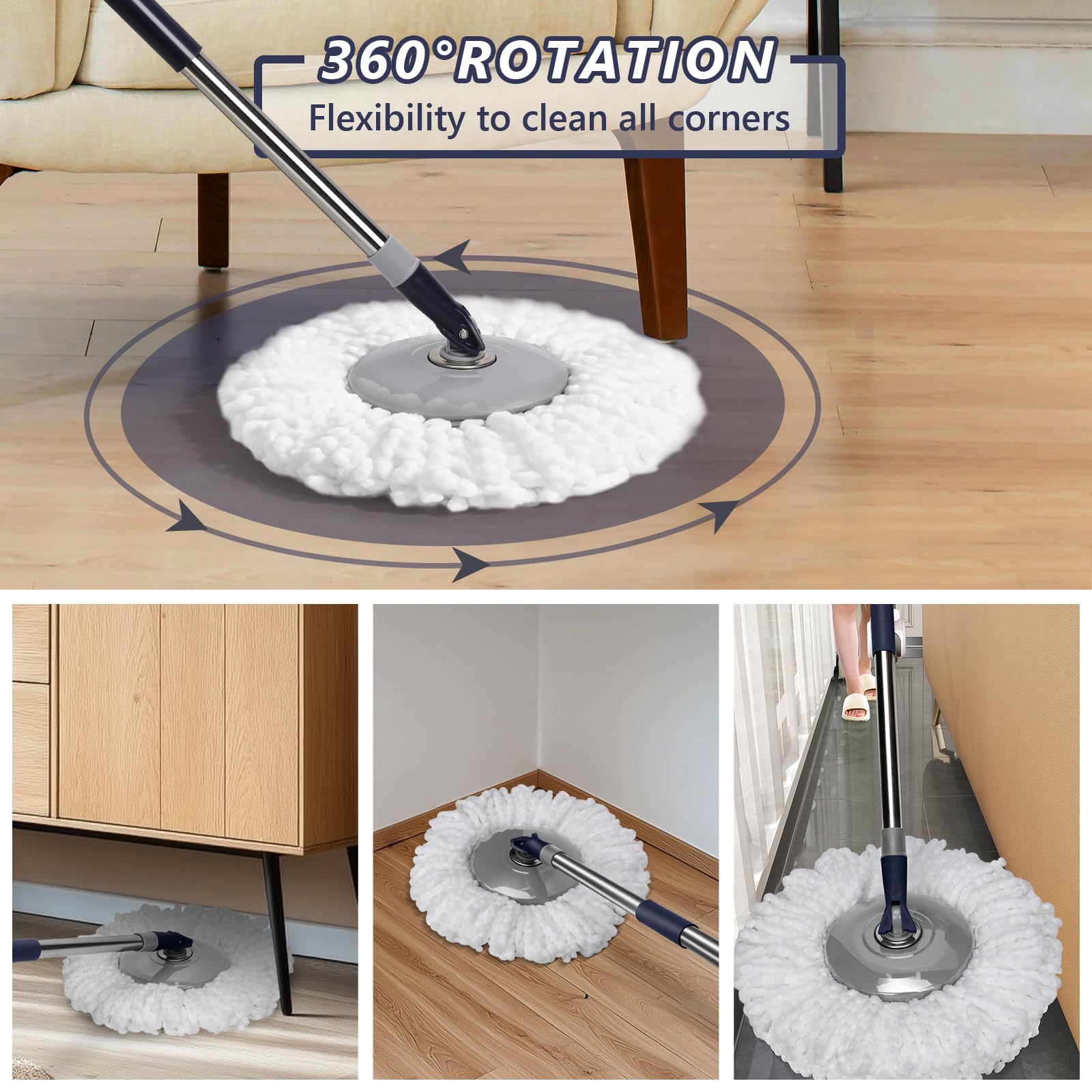 EasyWring - Juego de trapeador giratorio y cubo, mopa giratoria de microfibra  EasyWring con 3 almohadillas para trapeador, mopas giratorias de pedal y cubo con escurridor para 4