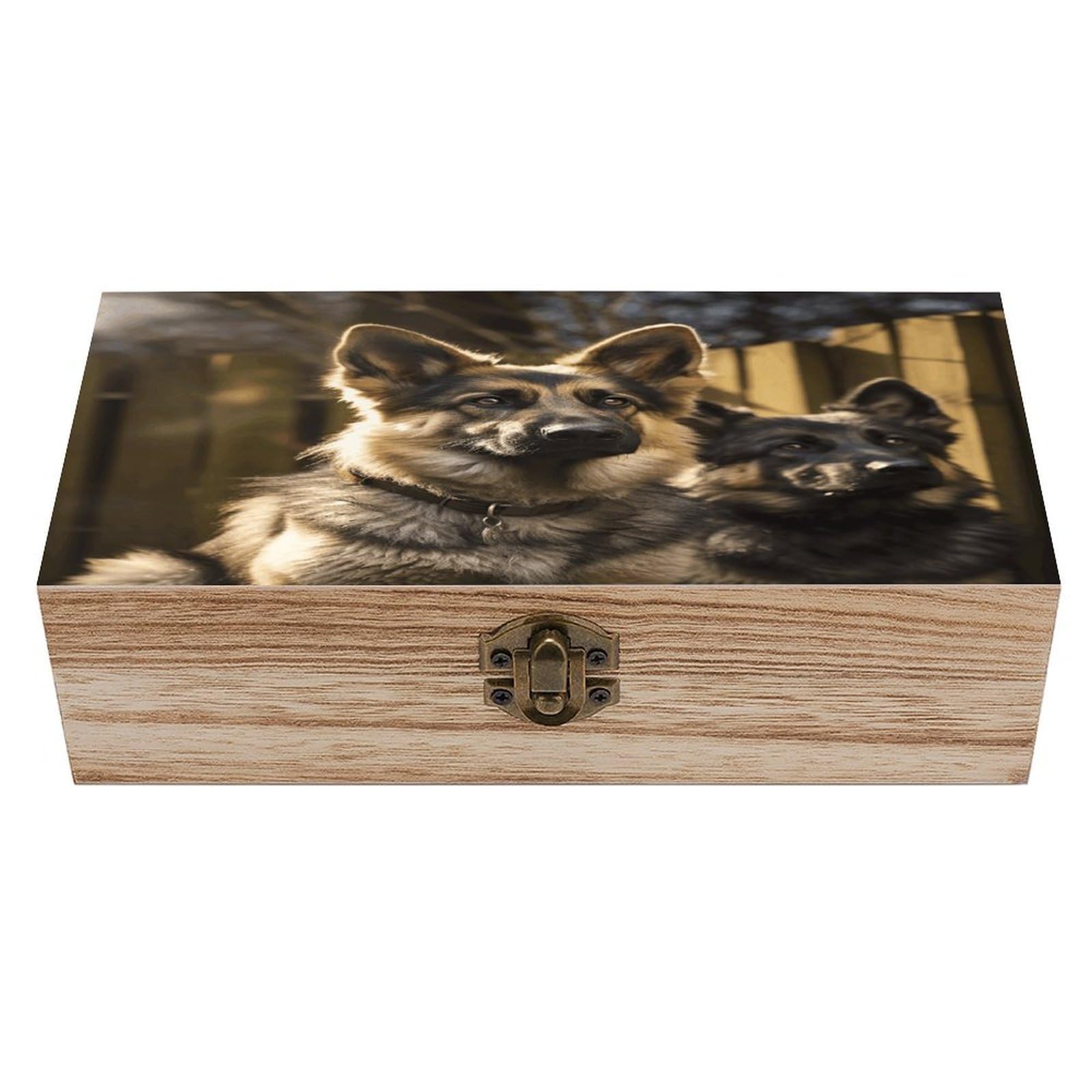 VstaDank German Shepherd Wooden Storage Box Wooden Keepsake Box with Hinged Lid Exquisite Solid Wood Decorative Jewelry Case Memory Box for Jewelry Photos Letters Crafts Trinkets