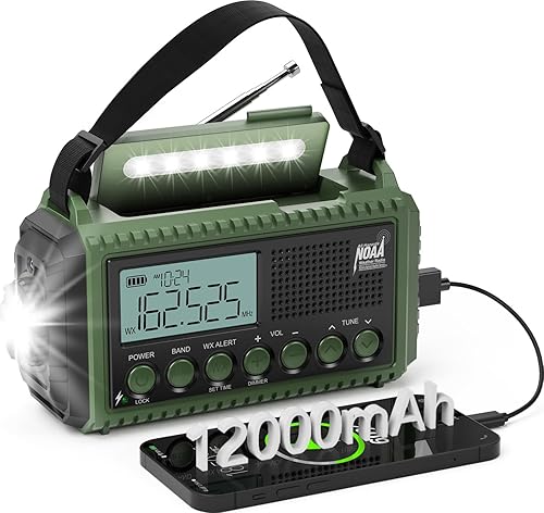 Miniatura 12 de Radio de manivela solar de emergencia, radio de alerta meteorológica AM/FM/SW NOAA, linterna, lámpara de lectura, alarma SOS para supervivencia