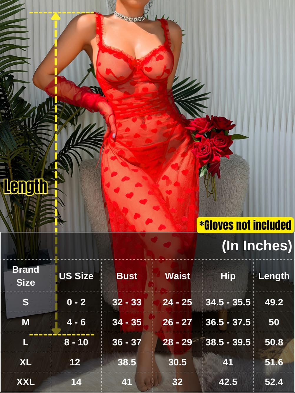 Women's Sexy Heart Lingerie Set, Underwire High Slit Bow Maxi Dress Valentines, Ruched Sheer Nightgown Boudoir Outfit - Image 6