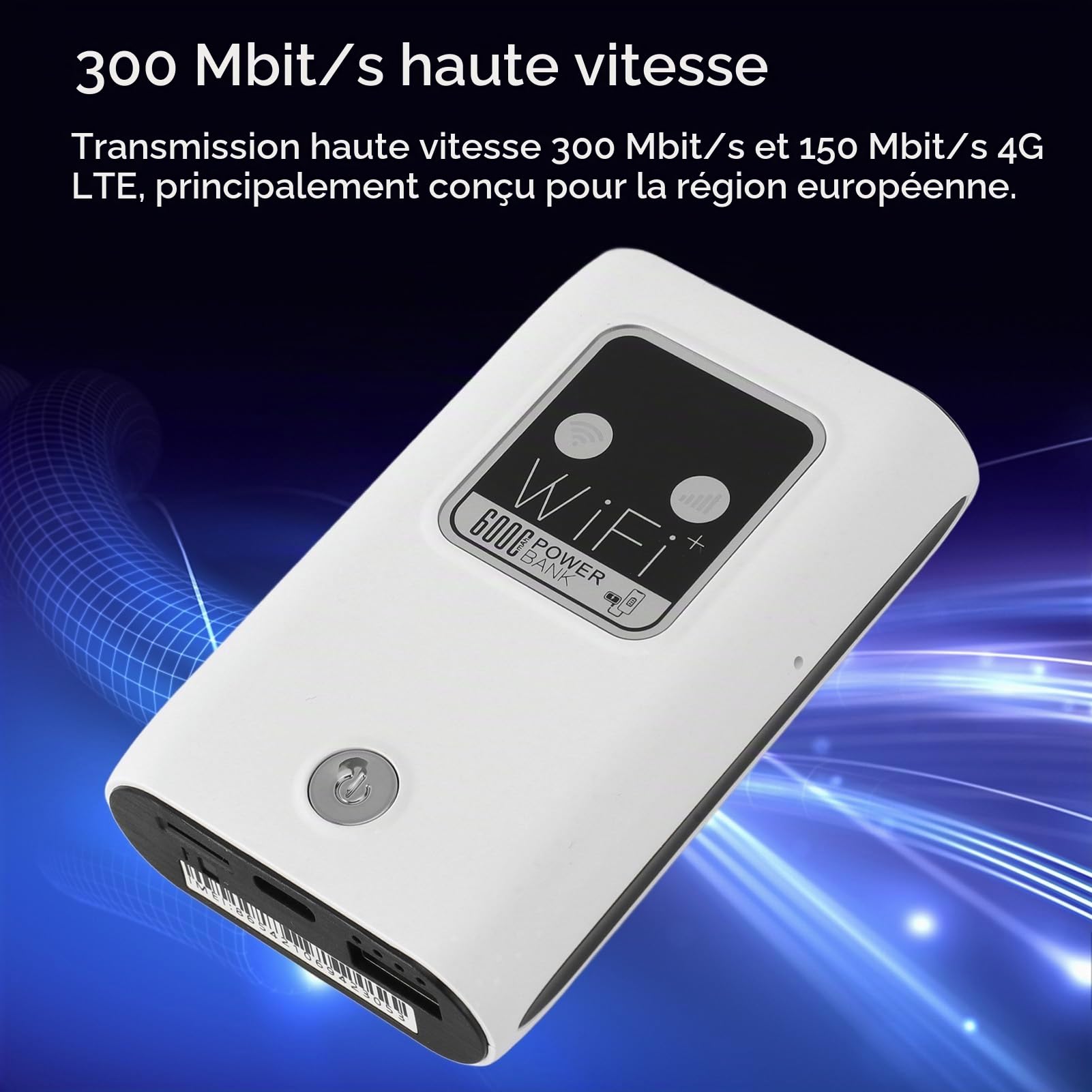 Routeur WiFi Mobile, Point D'accès WiFi 4G LTE 5G, Modem 300 Mbps jusqu'à 10 Appareils, Emplacement pour Carte SIM, Batterie 6000 MAh, Appareil WiFi Portable sans Fil pour Voyage