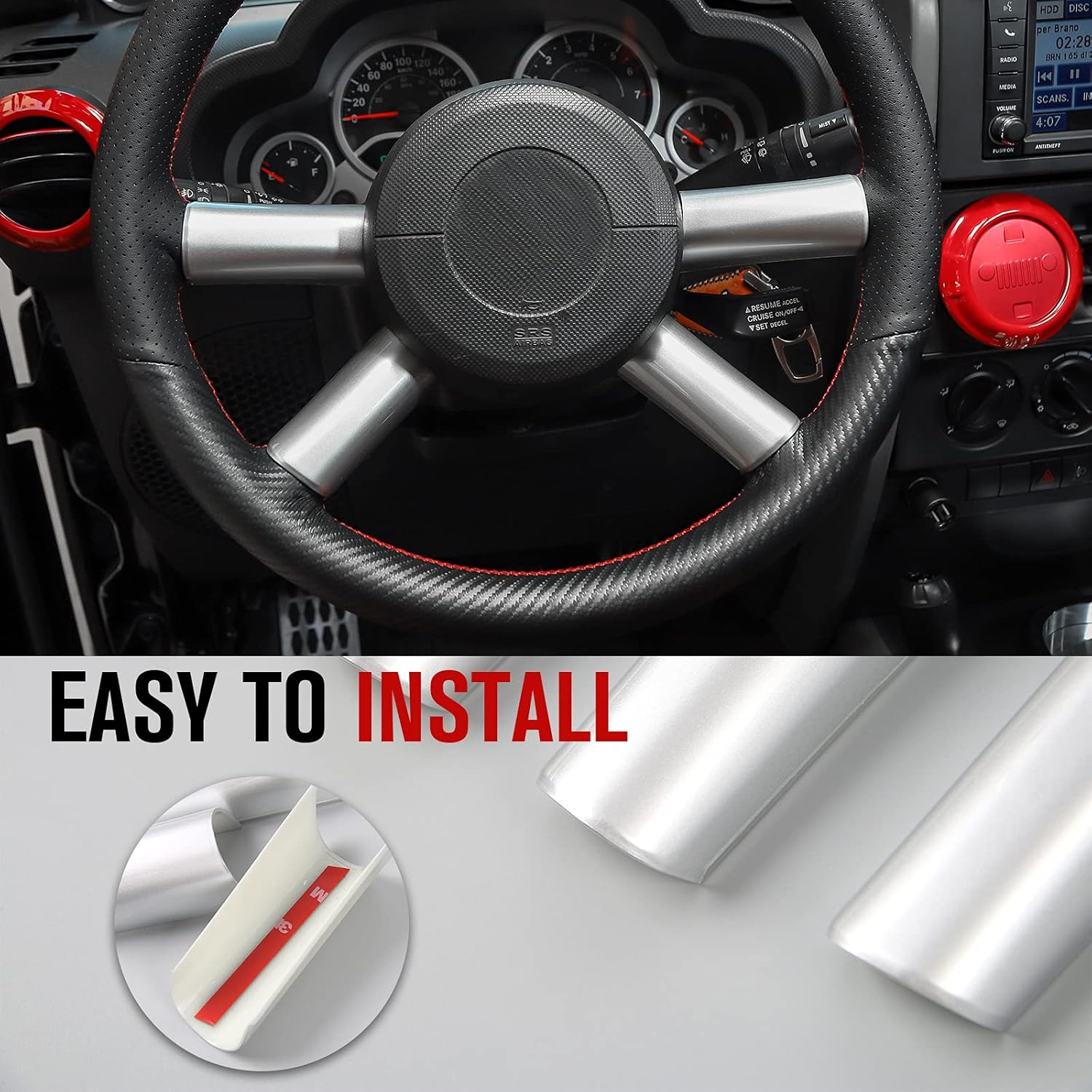 Steering Wheel Cover Trim Interior Decaration for 2007-2010 Jeep Wrangler JK JKU 2 Door & 4 Door (Silver)