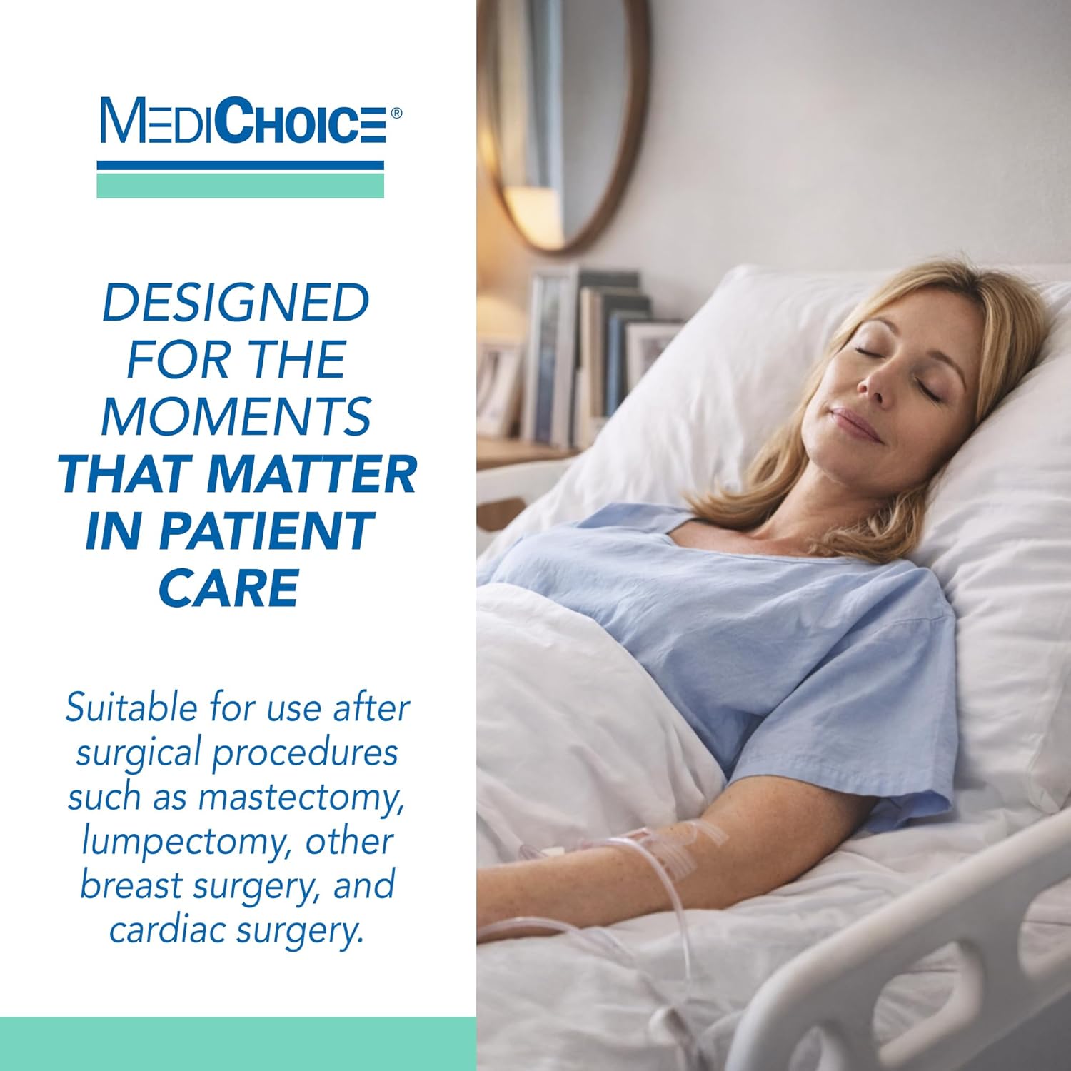 MediChoice Wireless Amy Surgical Bra, Front Closure Mastectomy Support Bra with Seamless Cups Removable Drain Bulb Holders