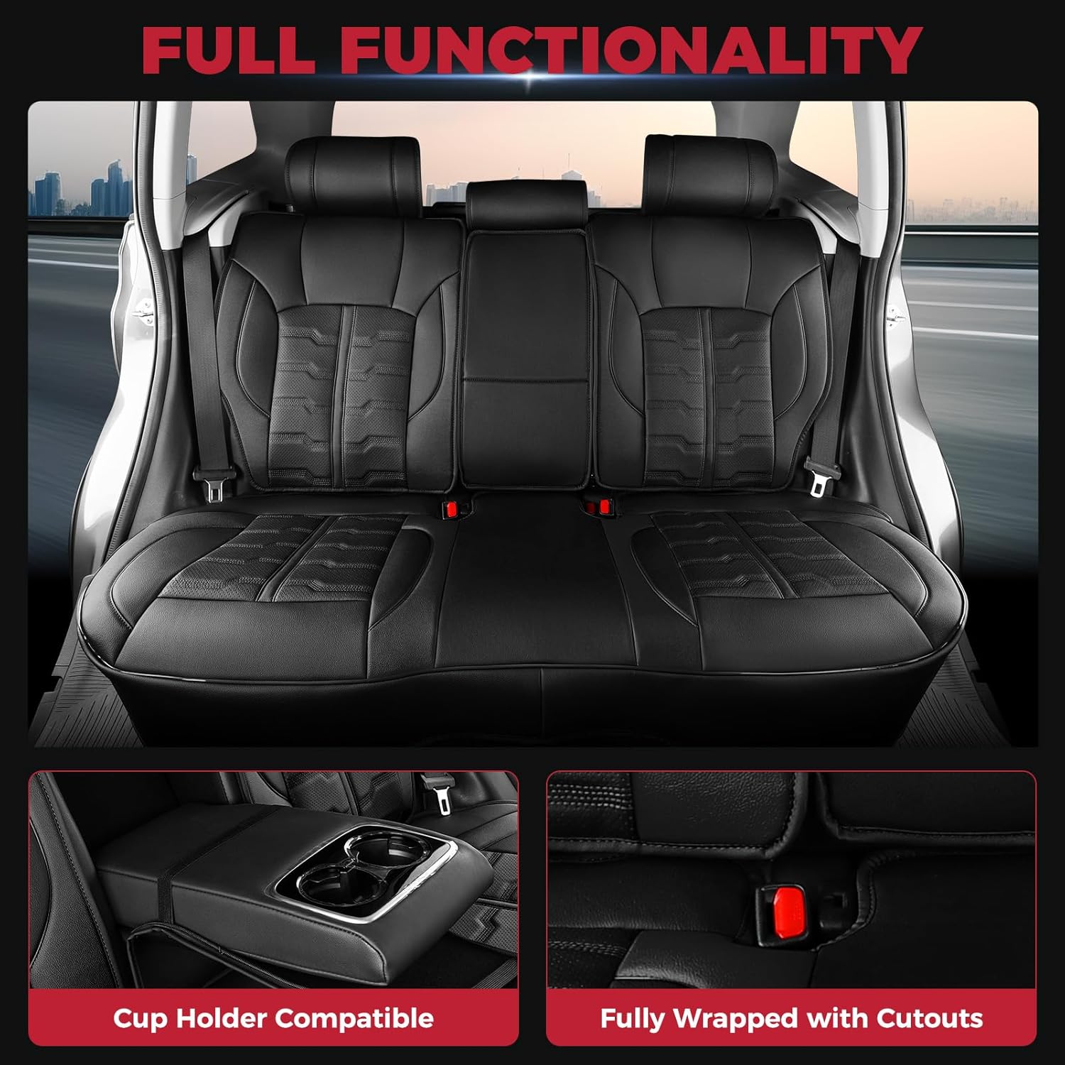 FREESOO Seat Covers for Subaru Outback Forester Crosstrek 2014-2026 Full Set, Waterproof Breathable Leather, Airbag Compatible, Easy Install, Black