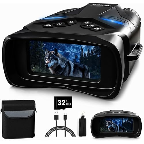 LUNAREX 4K Night Vision Goggles for Adults – Digital Night Vision Binoculars with 8X Zoom, 48MP Camera, 4000mAh Rechargeable Battery, 32GB TF Card, Infrared Night Vision Goggles for Hunting & Outdoor