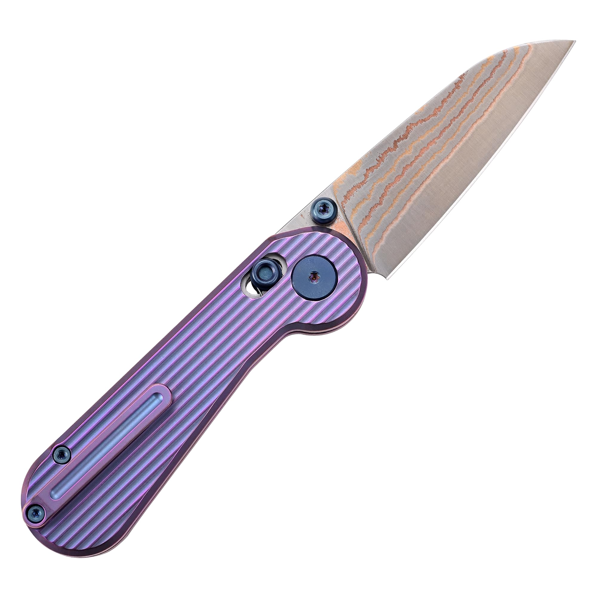 Hightron Coltello Pieghevole da Tasca con Lama 6,7 cm in Rame-Damascato e Manico Titanio, Coltello Pieghevole con Clip per Uomini e Donne, Coltello per Uso Quotidiano, Bronzo