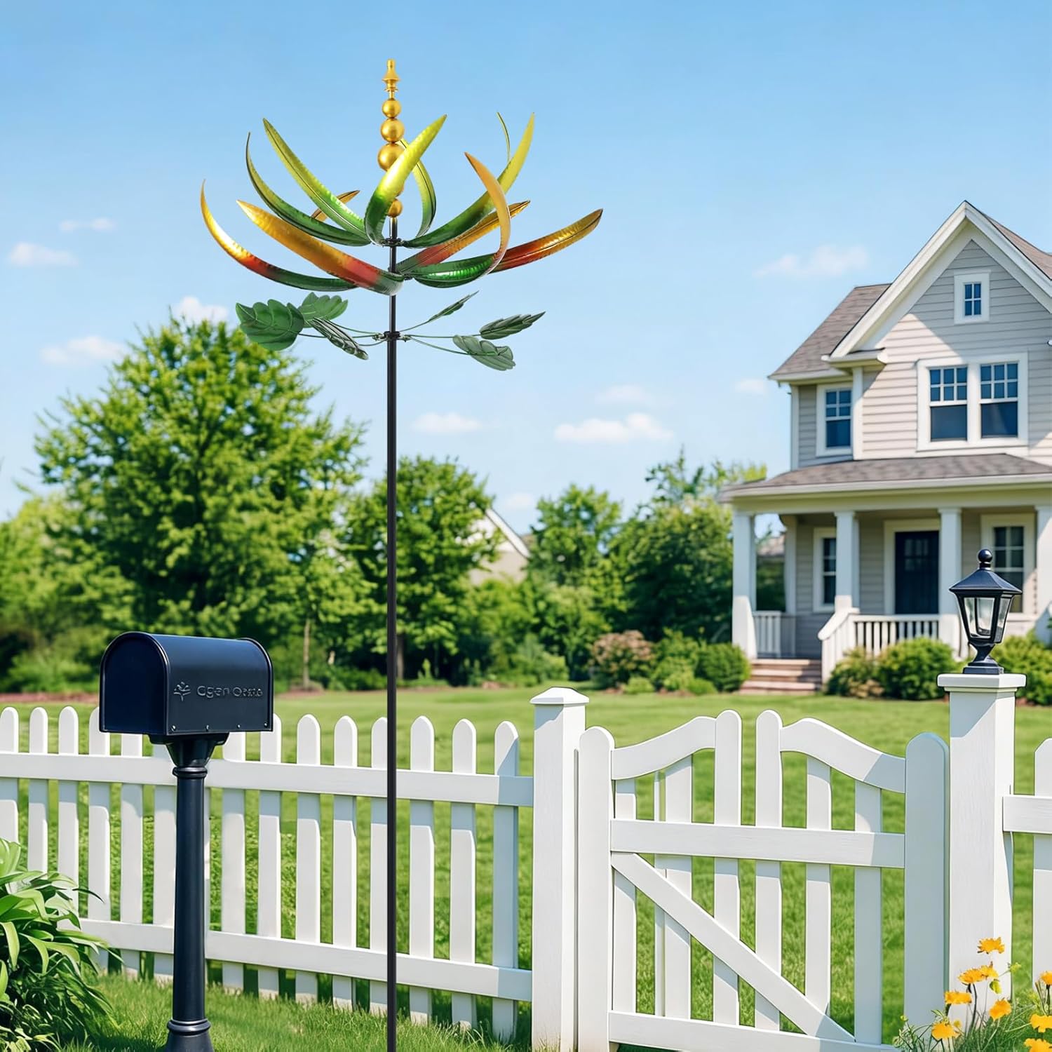 Wind Spinners for Yard and Garden, Wind Spinners Outdoor Large Metal, 80 inch Kinetic Wind Sculptures, Yard Decorations Outdoor (Yellow Green)