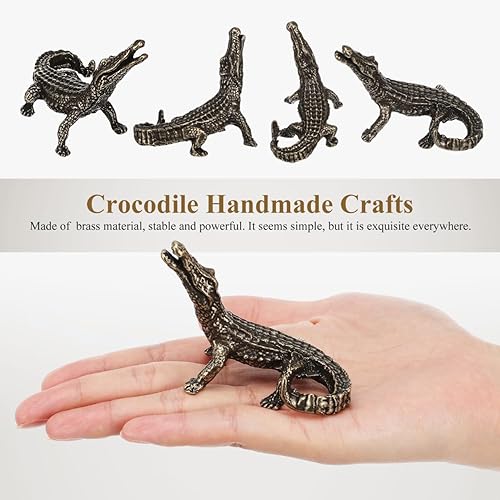 Miniatura 2 de Toyvian 1 mini estatua de cocodrilo de latón, esculturas y estatuas de animales, adornos para pecera, estatua de Feng Shui, decoración del hogar
