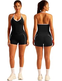 ABOCIW Women 2 Piece Workout Sets Color Block Halter Tank Top High Waisted Biker Shorts Pilates Outfits