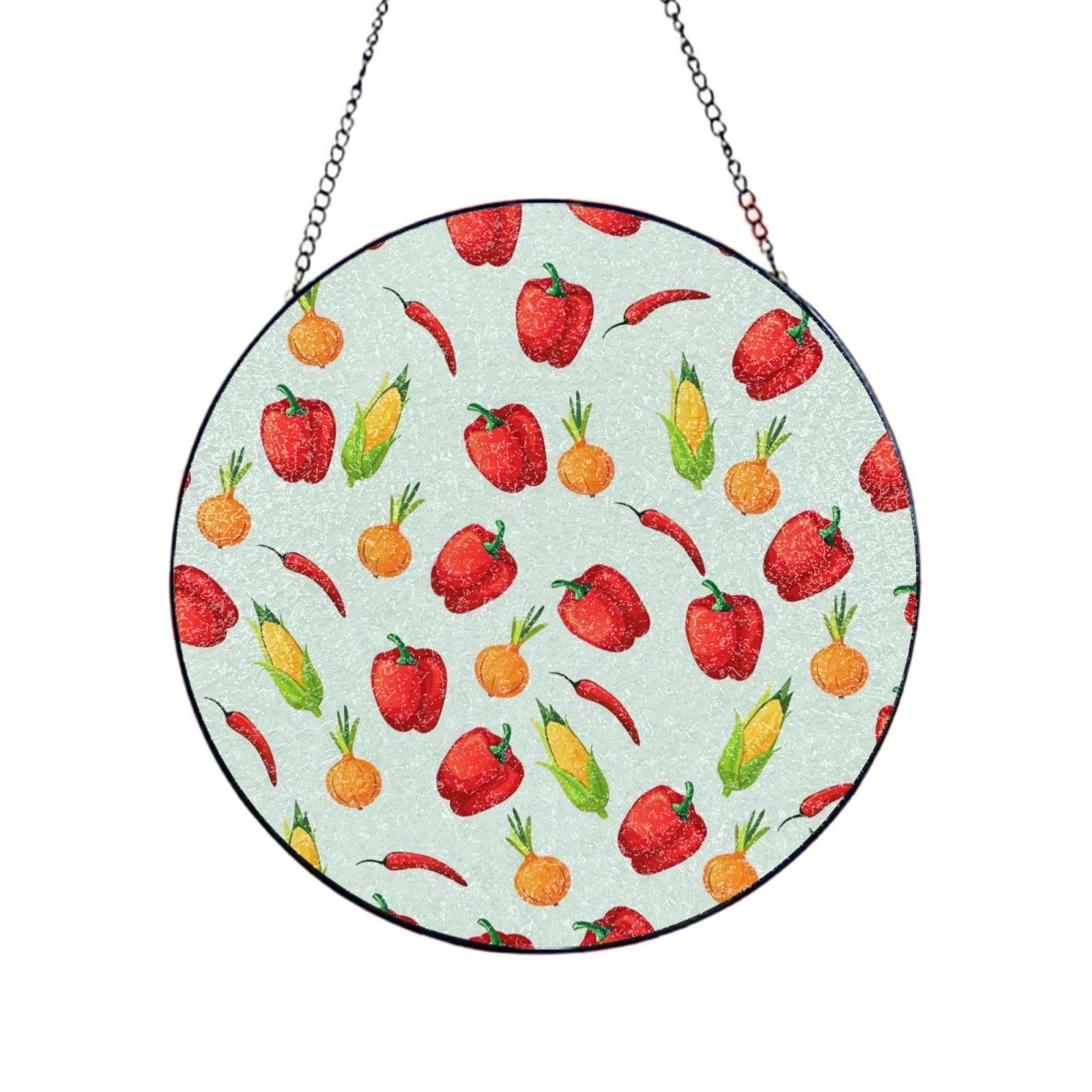 Phayah Vegetable Corn Print Stained Glass Window Hanging Suncatcher For Door Terrace Garden Home Decor Sun Catcher Birthday Gifts For Lovers Dad Mom 8in（20cm）