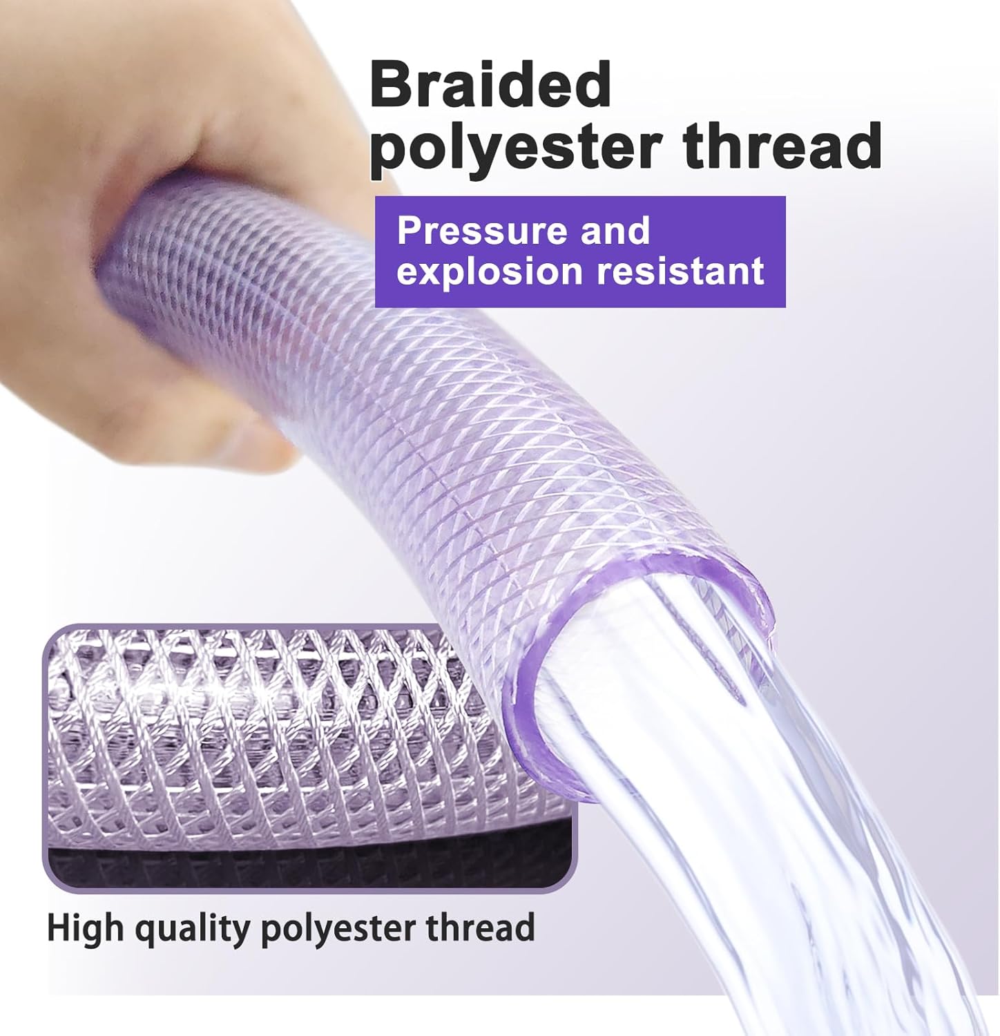 5/8"ID x 7/8"OD-10 Ft High Pressure Clear Braided Reinforced Hose Plastic Vinyl Tubing，Heavy Duty Flexible PVC Vinyl Tubing Plastic Water Pump Hose