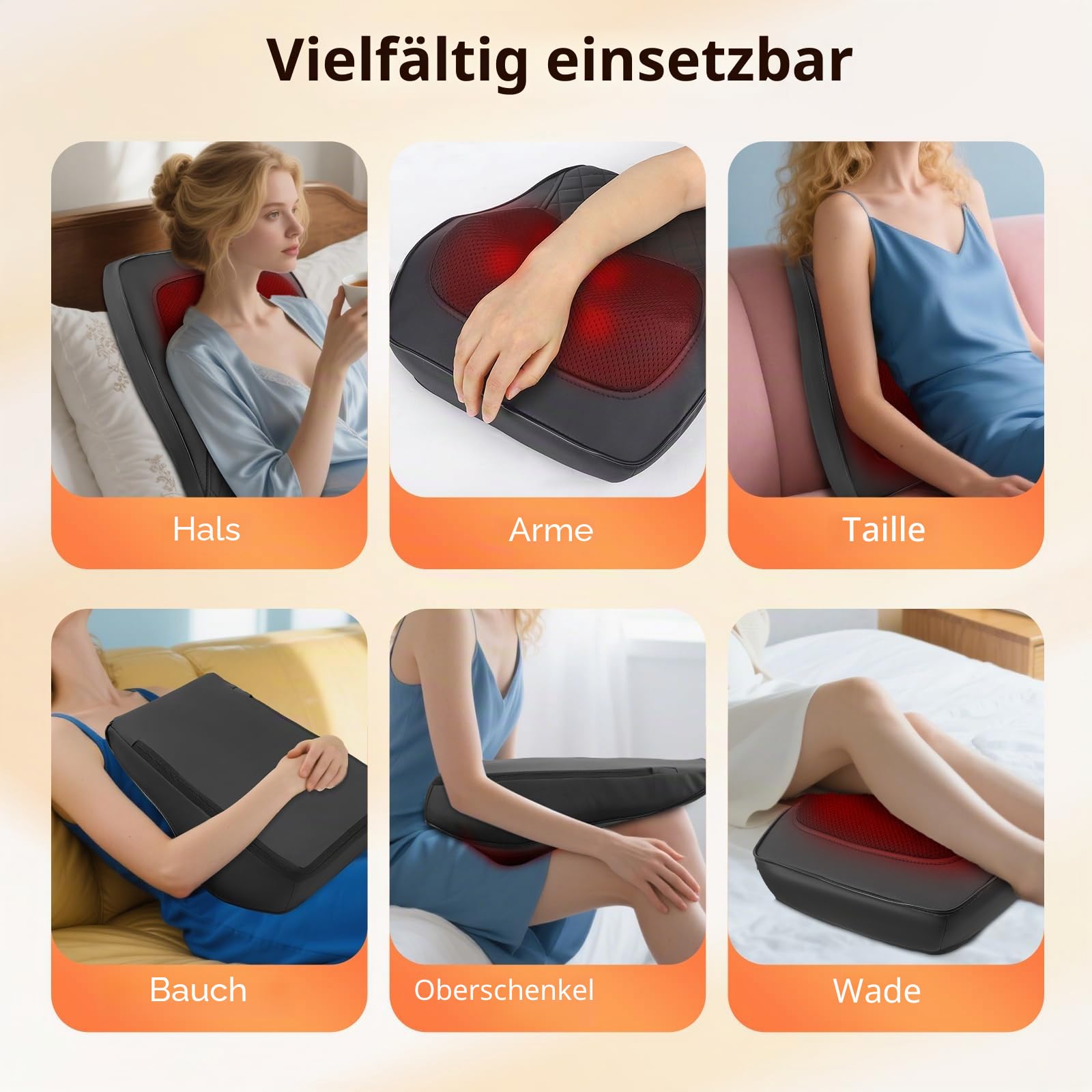 Nackenmassagegerät mit Wärme, 3D Knet Massagekissen Shiatsu zur Schmerzlinderung, Nackenmassagegerät mit 3 Geschwindigkeiten 2 Richtungen, Elektrische Massagekissen für Nacken, Rücken
