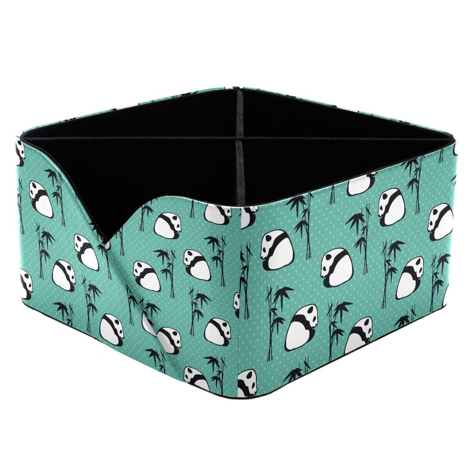 KengjuTesu Cute Panda Bear Bamboo Pattern Desktop Organizer Pen Holder, Rectangular Pencil Cup for Office, Study and Makeup Stations