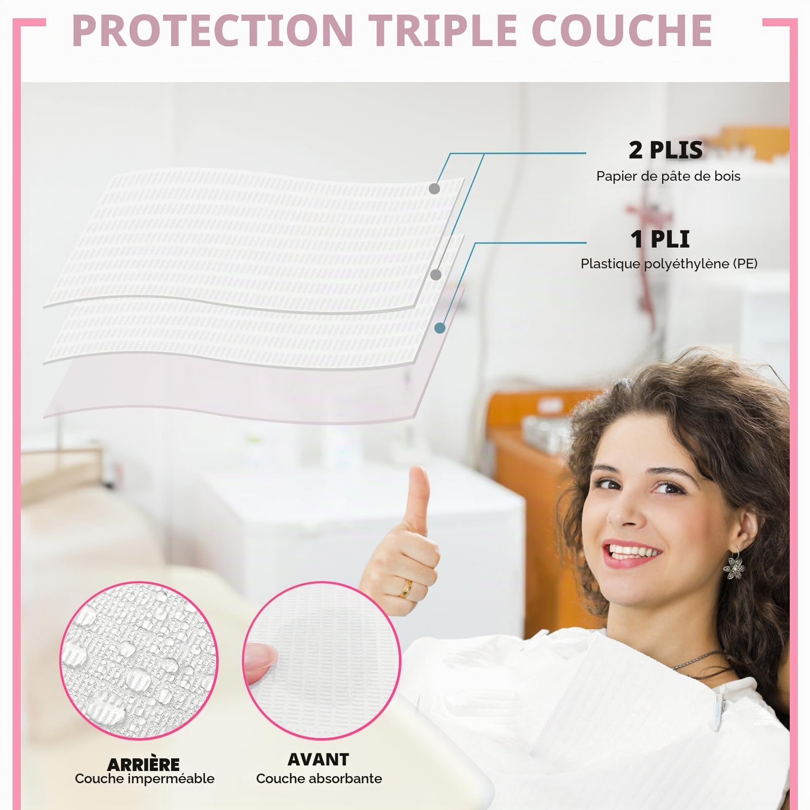 Lot de 50 bavoirs jetables en papier à ongles imperméable à 3 couches, blanc