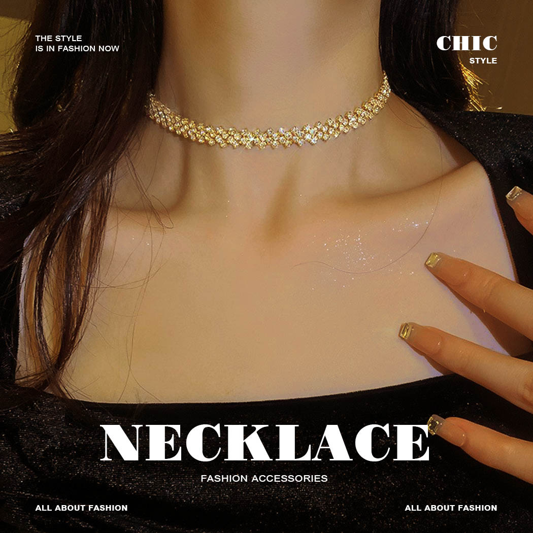 Amazon.com: JEAIRTS Choker Rhinestone Necklace Diamond Row