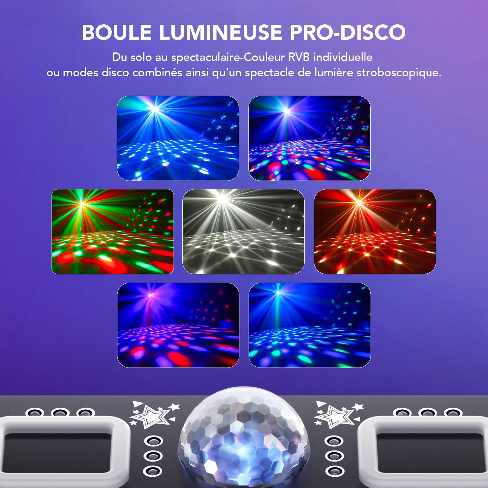 Keobin Jeux de Lumiere DJ, Lumière Disco avec Télécommande et Stroboscope, Kaléidoscope Effet Lampe de Scène RGB & UV, DMX 514 Boule Disco Musique Commande Vocale,Idéal pour Club,Soirée,Fête,Noël
