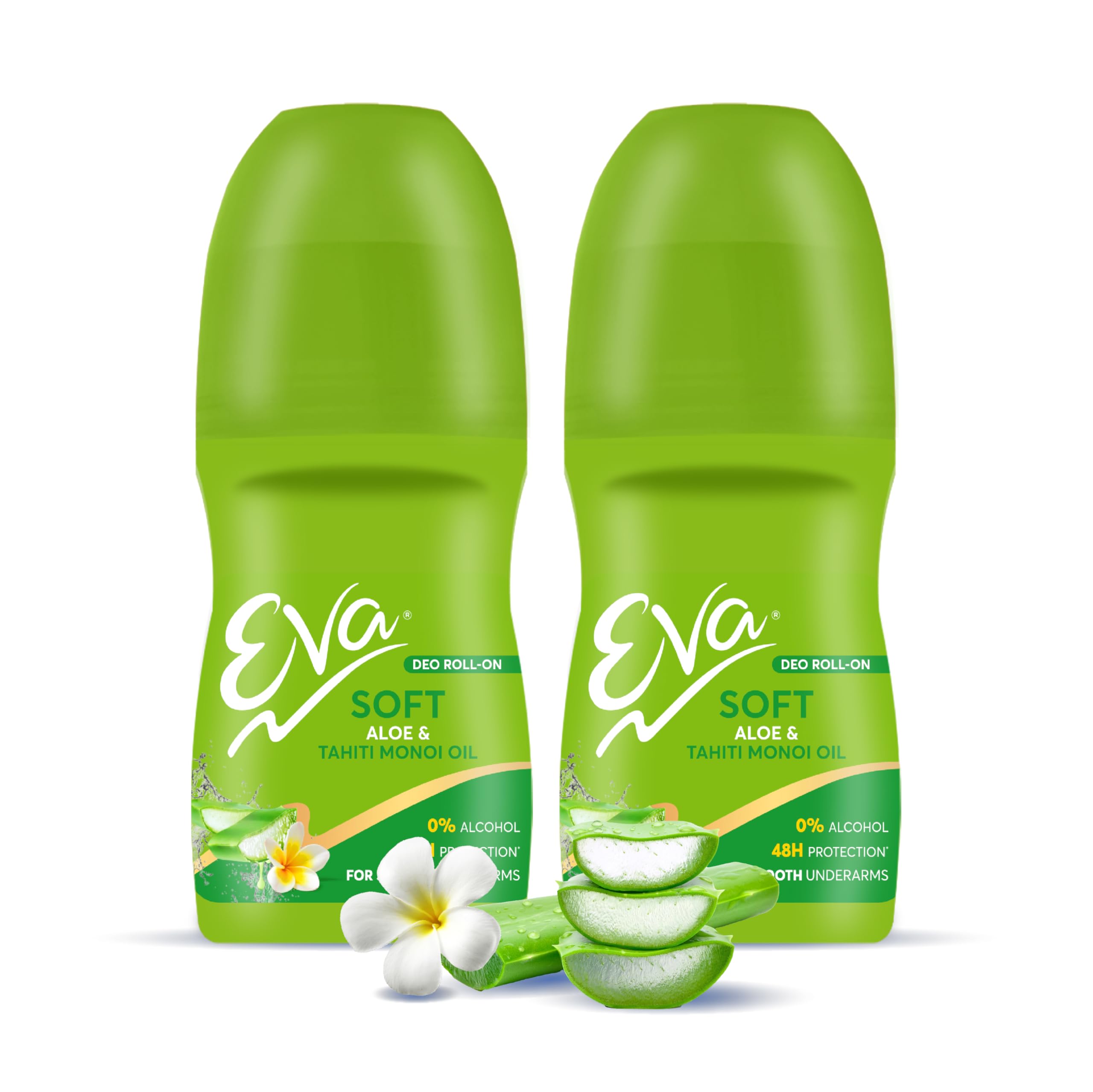 EVA Soft Deo Roll On With Aloe & Tahiti Monoi Oil | For Smooth Underarms | Alcohol & Aluminium Free | For Women (50 ml, Pack of 2)
