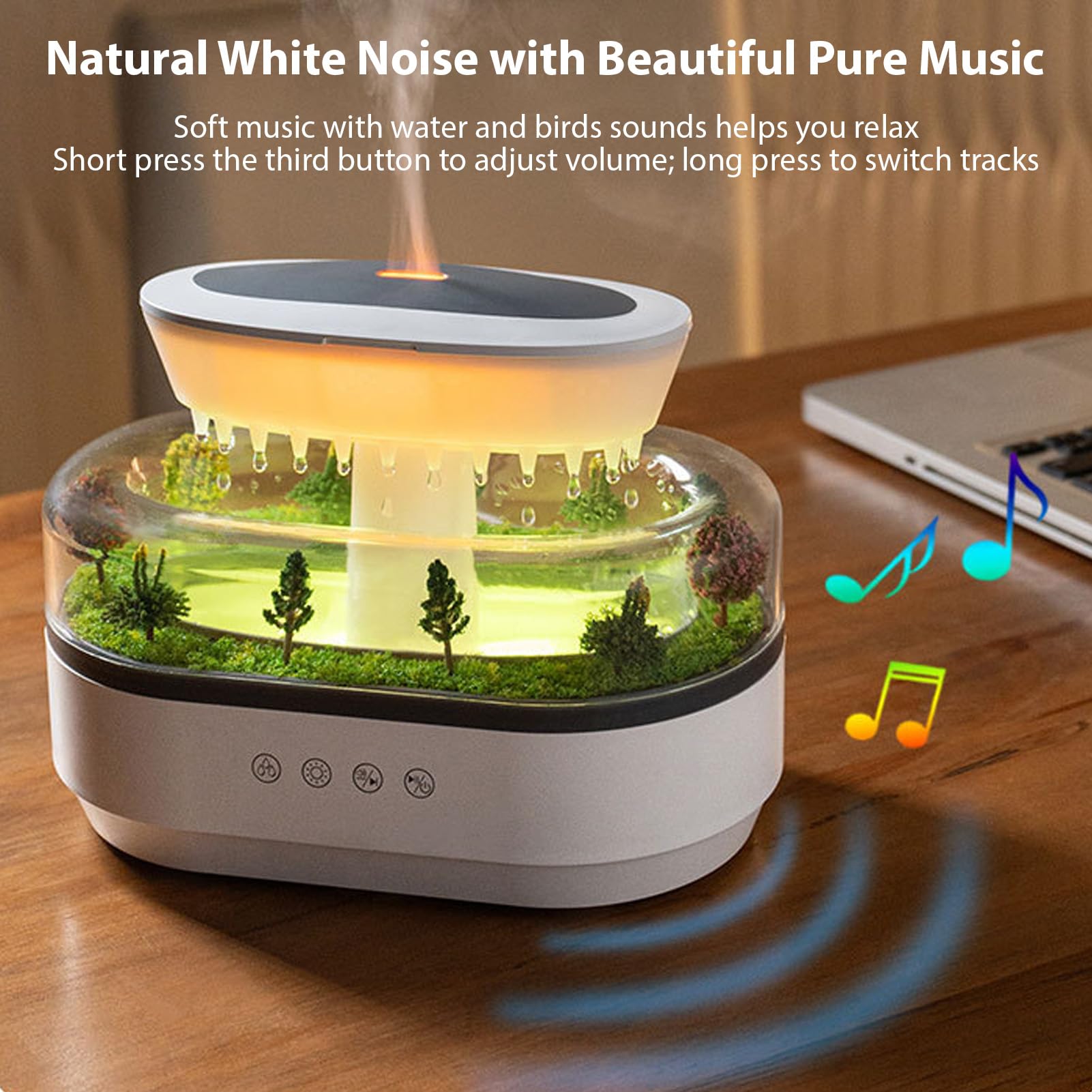 Decdeal Umidificatore a Goccia di Pioggia, Rumore Bianco, Illuminazione a LED 7 Colori, Musica Goccia per Aromaterapia con Nebbia Fredda e Diffusore Ad Ultrasuoni per Camera d (Stecker UE)