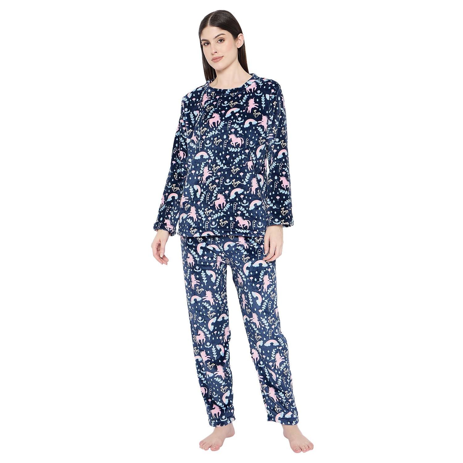 camey Women's Winter Full Sleeve Top and Pajama Pants Regular Fit Night Suit Round Collarless Top and Pyjama Set Ladies Night Dress-picture-34