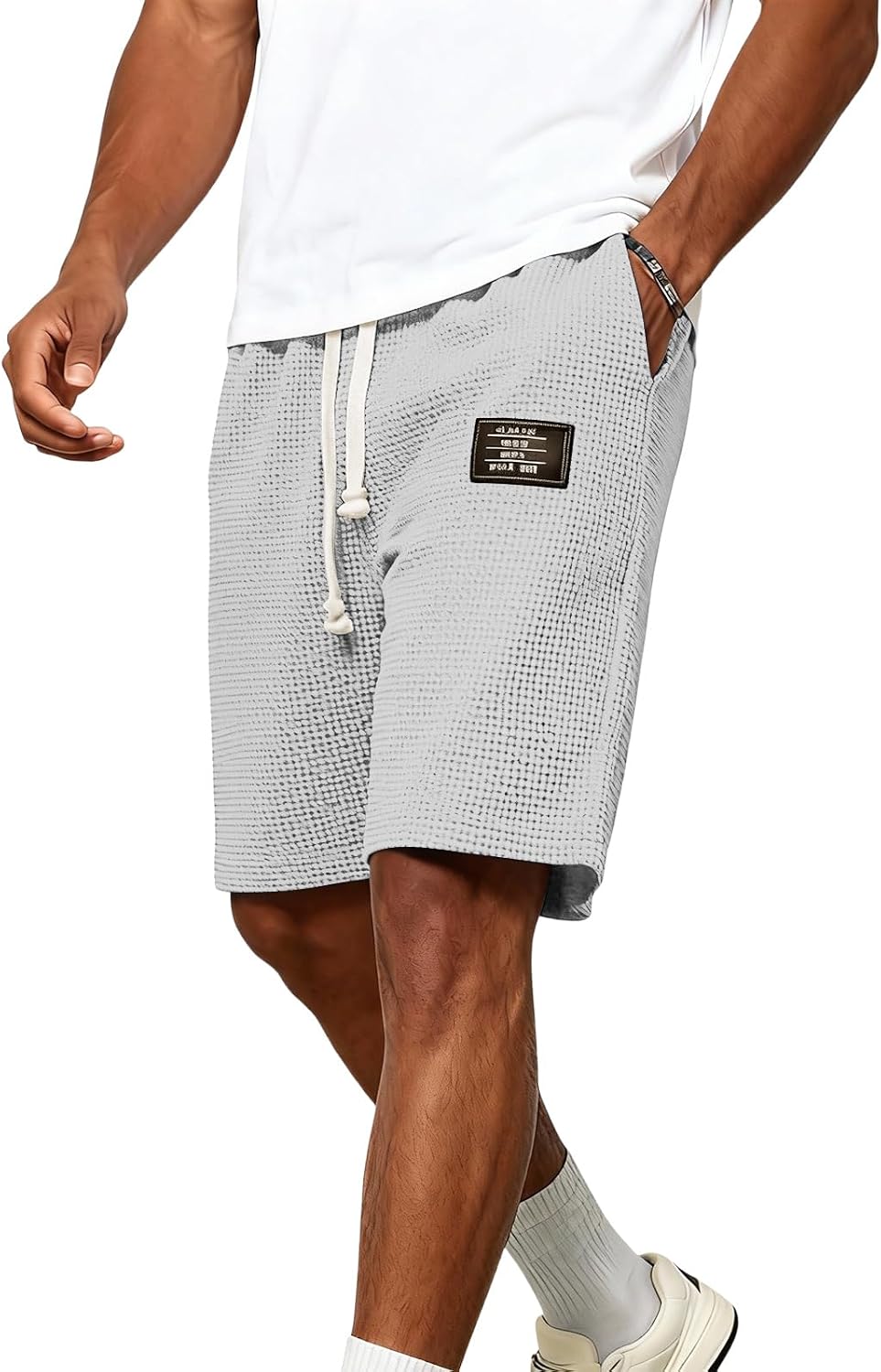 Mens Training Elastic Waist Shorts 2026 Summer Running Waffle Sports Drawstring Comfy Shorts with Pockets