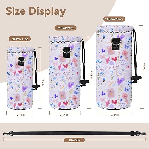 Vista 135 de AUPET botella de agua con aislamiento, botella de agua de neopreno aislado, bolsa para transportar, 500 mililitros, correa para el hombro ajustable