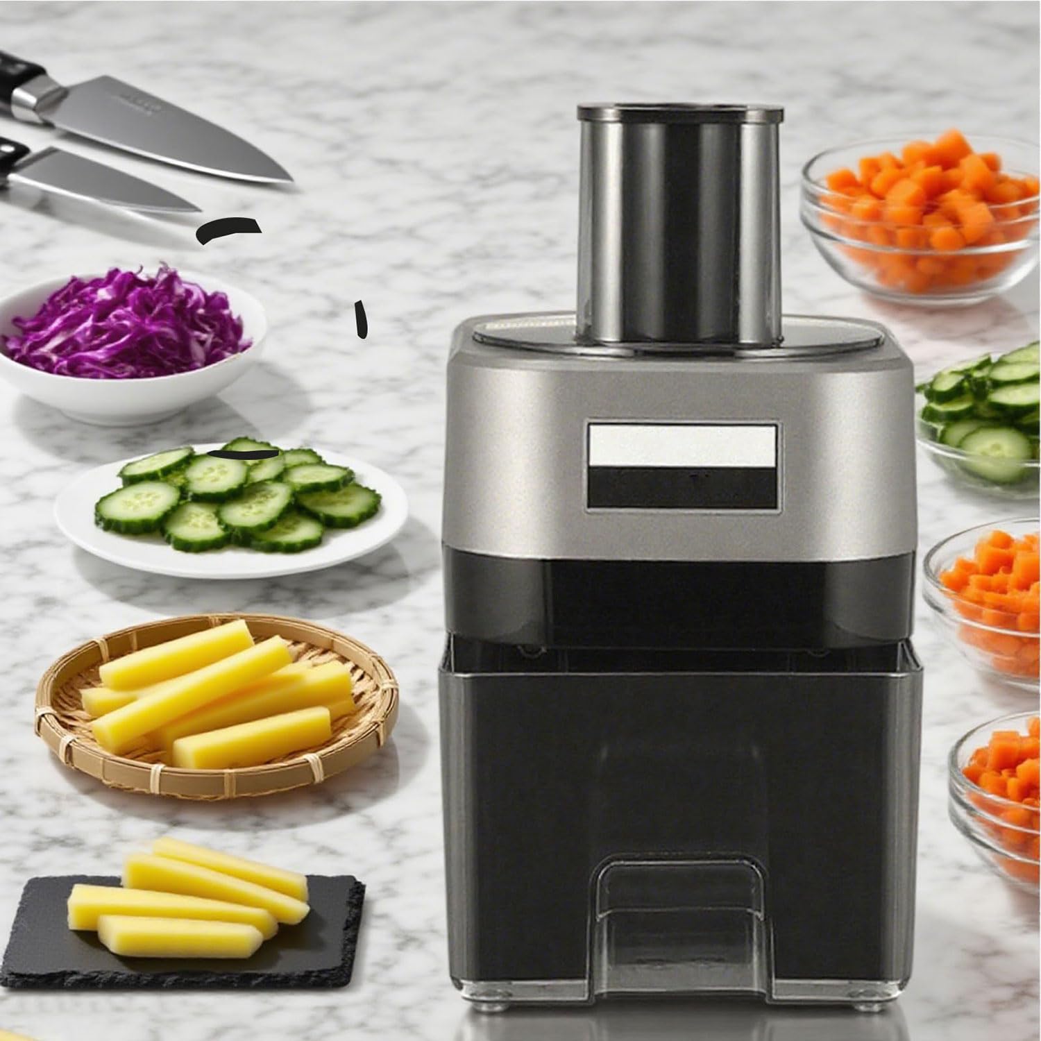 Coupe-légumes électrique double tête automatique 100W avec 4 lames inox