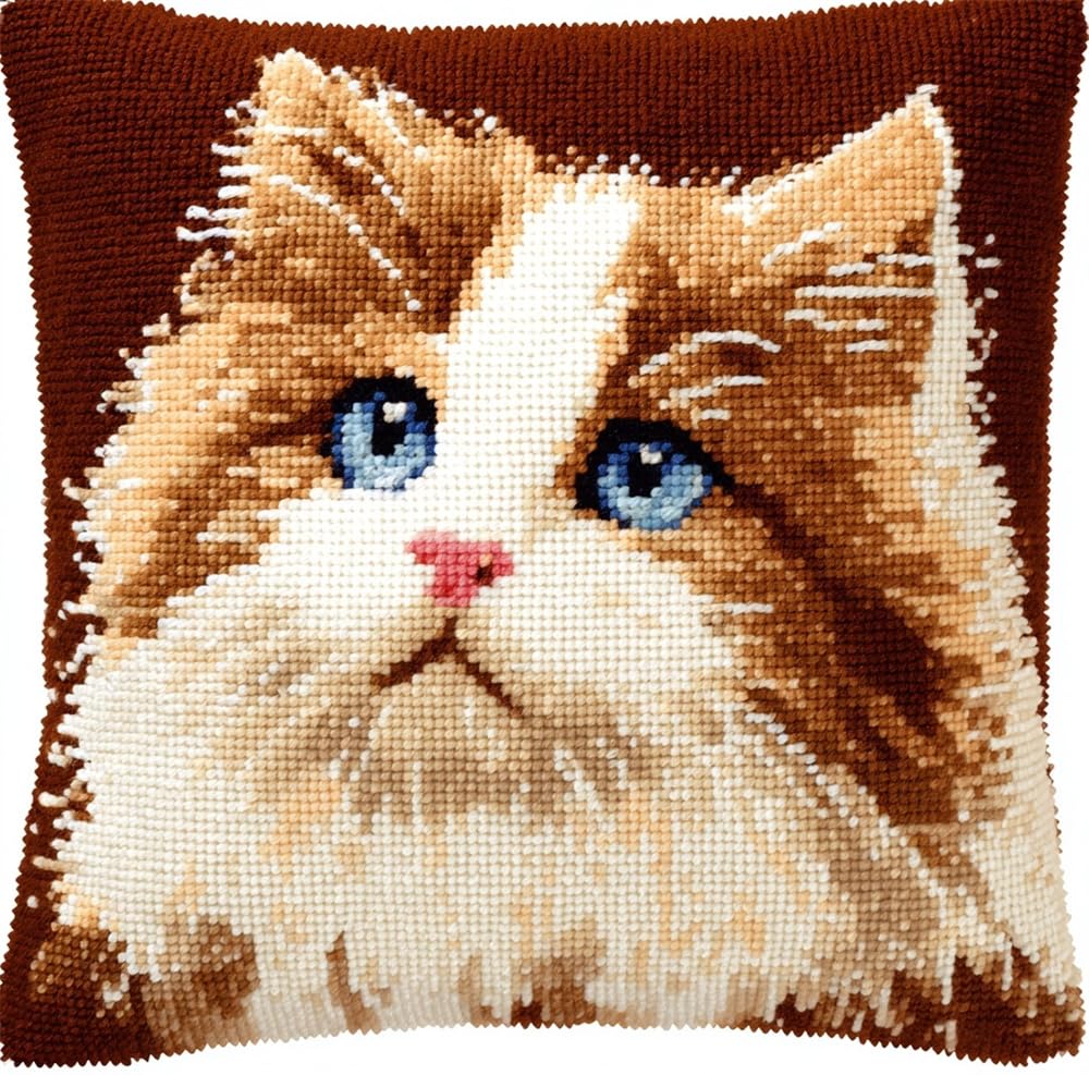 FWRTYCB Latch Hook Kits for Adults Beginners Brown White Cat Scottish Pill