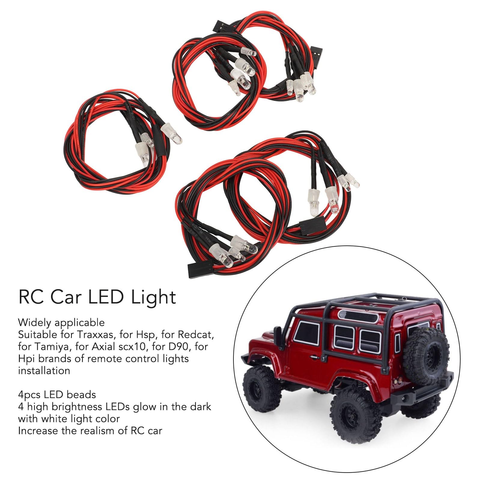 5 szt. Światła LED do Samochodu RC, Zestaw Oświetlenia RC Jasność Światła LED do Samochodu RC 2 Białe światło 5 Mm Koraliki do Lampy 2 Czerwone światło 3 Mm Koraliki do Lampy