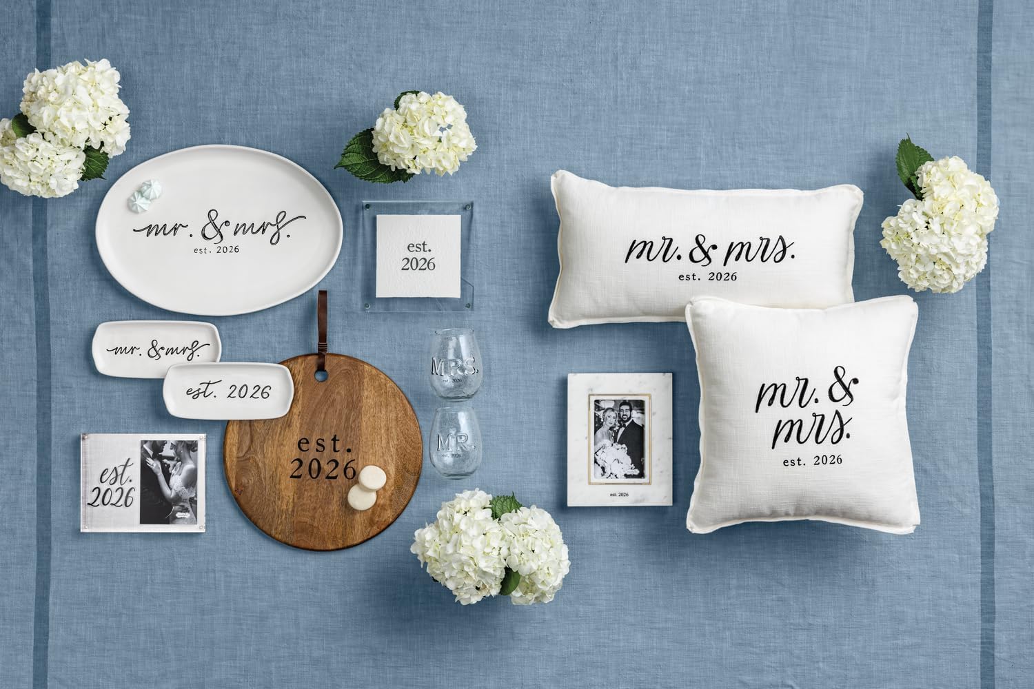 Mud Pie White Cotton Lumbar Mr. & Mrs. 2026 Wedding Pillow