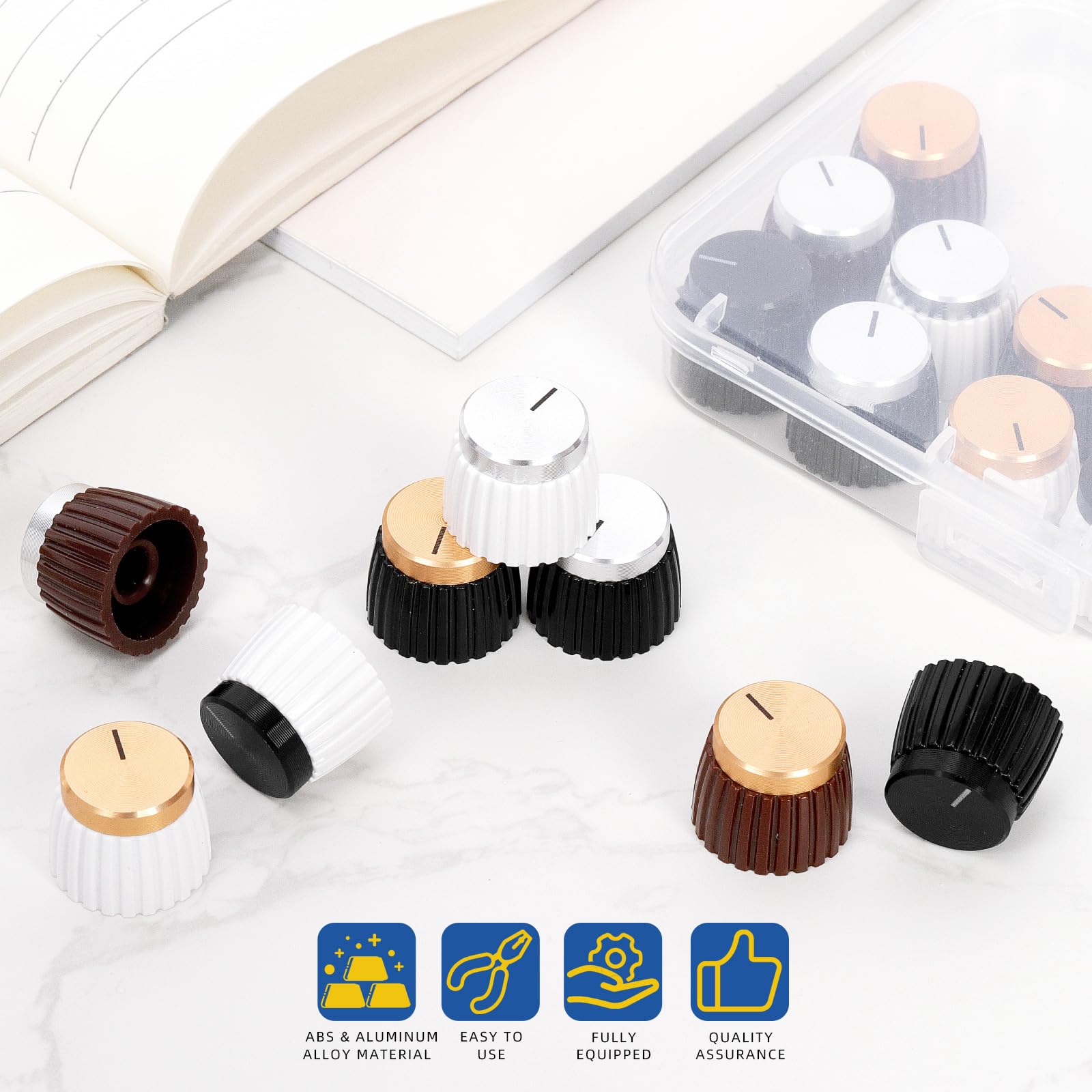 GLARKS 16pcs 5.9mm 8 Colors Guitar AMP Amplifier Push on fit Knobs Kit, Audio Knobs Shaft Pots Knob - Image 3