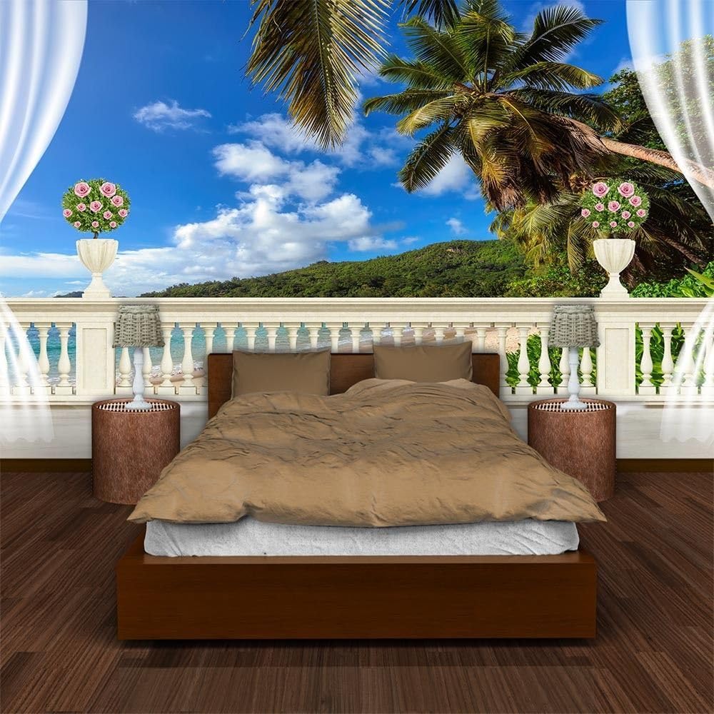 Vlies Fototapete Wandtapete Wandbilder 3D Sand Sea View Terrace 1313 (400(B) x 280(H) cm)
