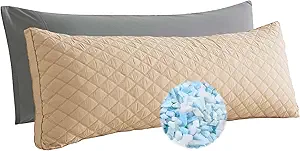 WhatsBedding Memory Foam Body Pillow for Adults, Long Pillow for Sleeping, Full Body Pillow for Bed - 20x54 inch, Dark Beige Quilted
