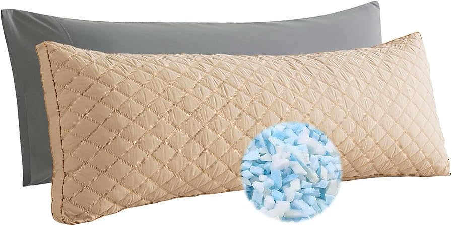 WhatsBedding Memory Foam Body Pillow for Adults, Long Pillow for Sleeping, Full Body Pillow for Bed - 20x54 inch, Dark Beige Quilted