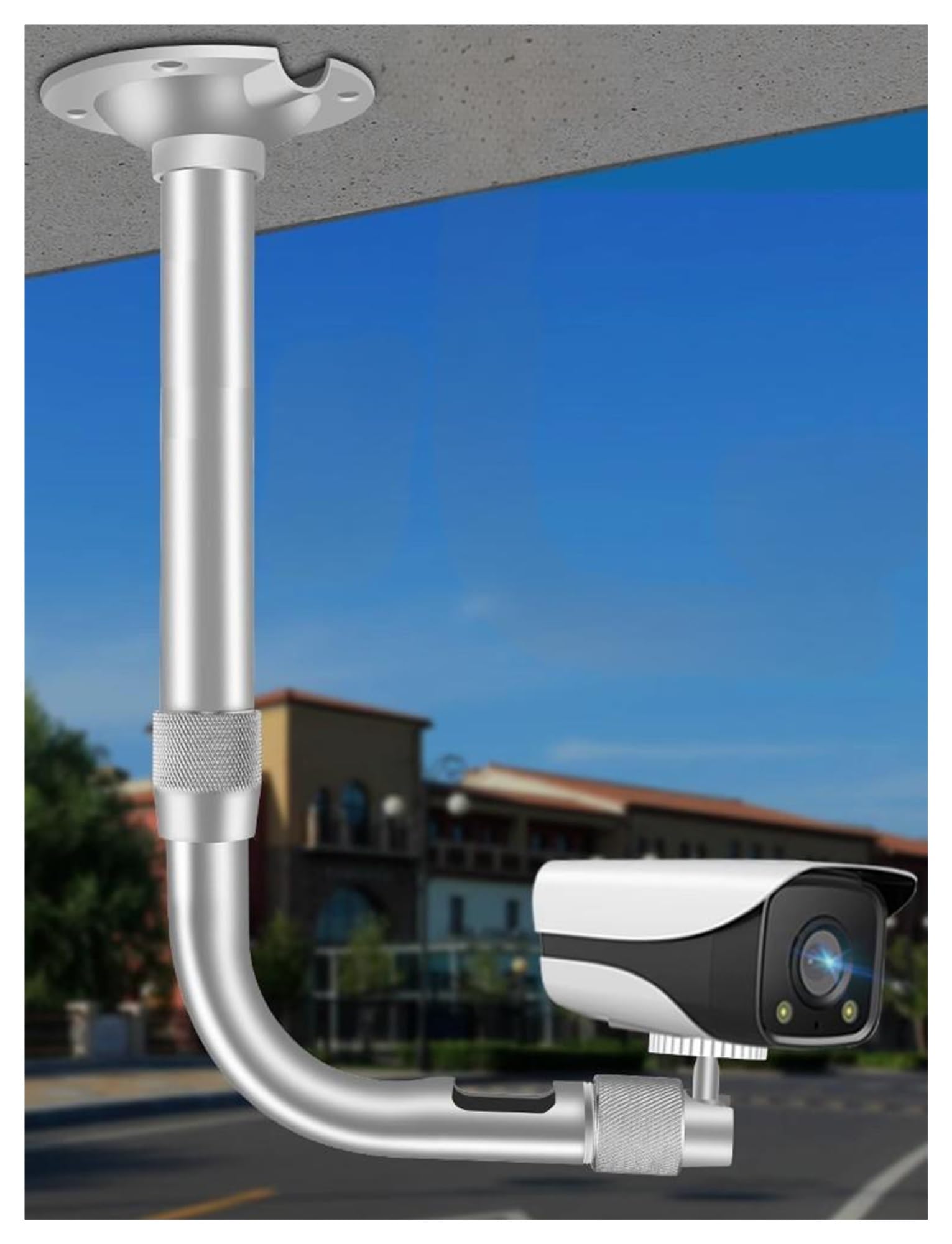 Support de Fixation sur Poteau pour caméra de sécurité, Support Mural extérieur pour caméra, rallonge de Poteau pour caméra de sécurité pour école/Station-Service (L30-60cm/11.81-23.62in)