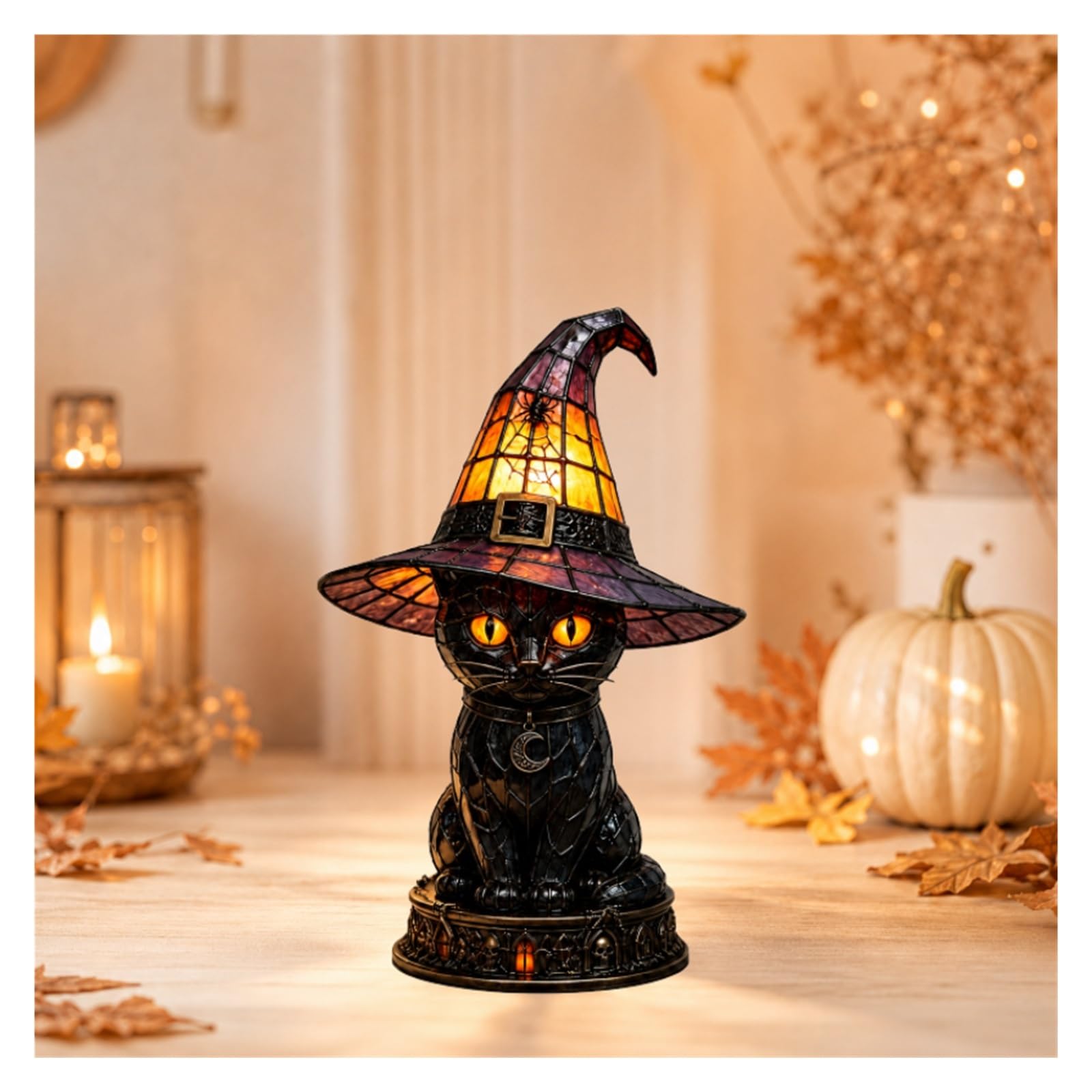 Halloween Pumpkin Lamp, Stained Glass Style USB Jack-O-Lantern Light