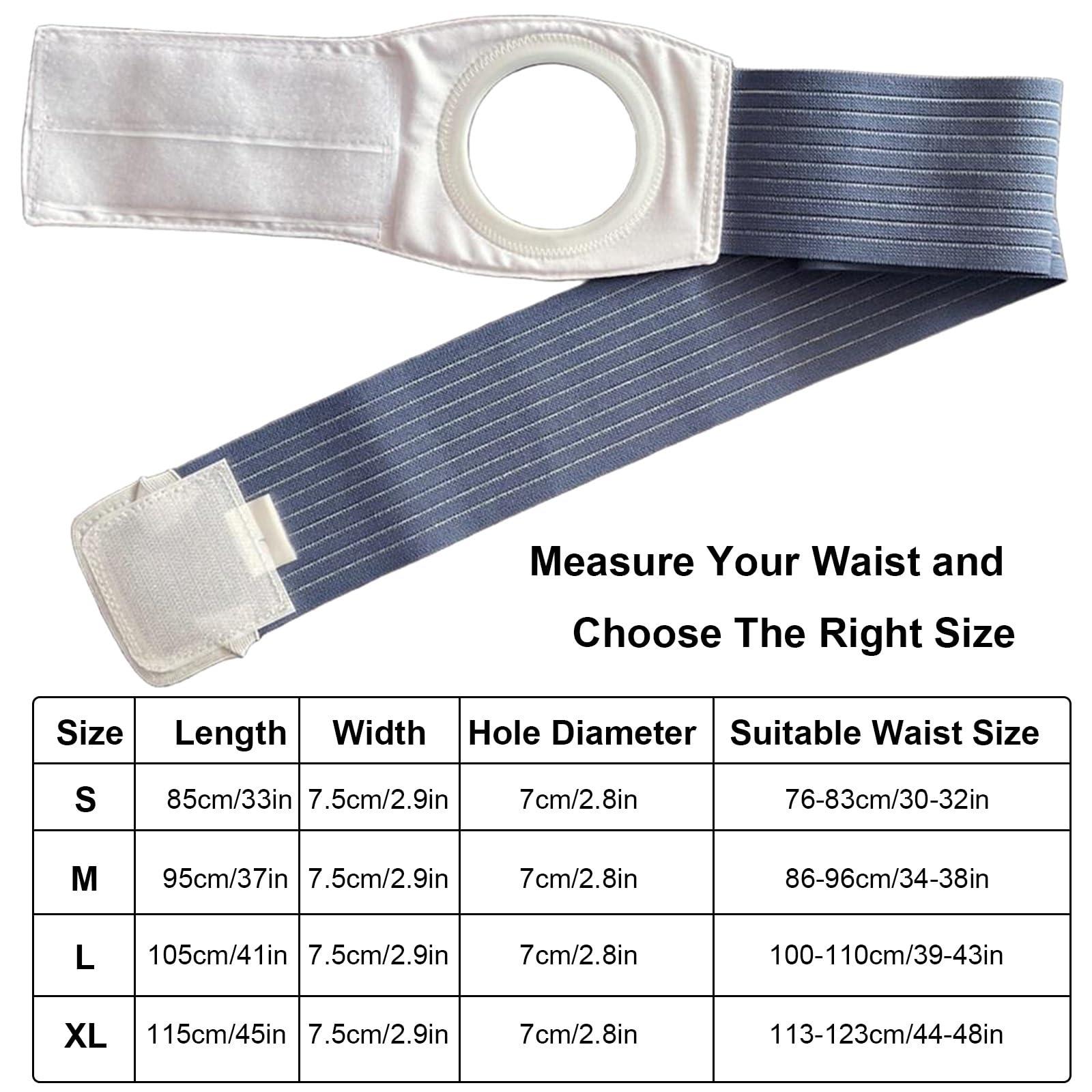 Cinturón Ostomía, Cinturón de Ostomía de Alta Elasticidad con Orificio de 7 Cm, Faja de Estoma Abdominal Ajustable, Reduce la Hernia Paraestomal y Refuerza las Bolsas(Large)