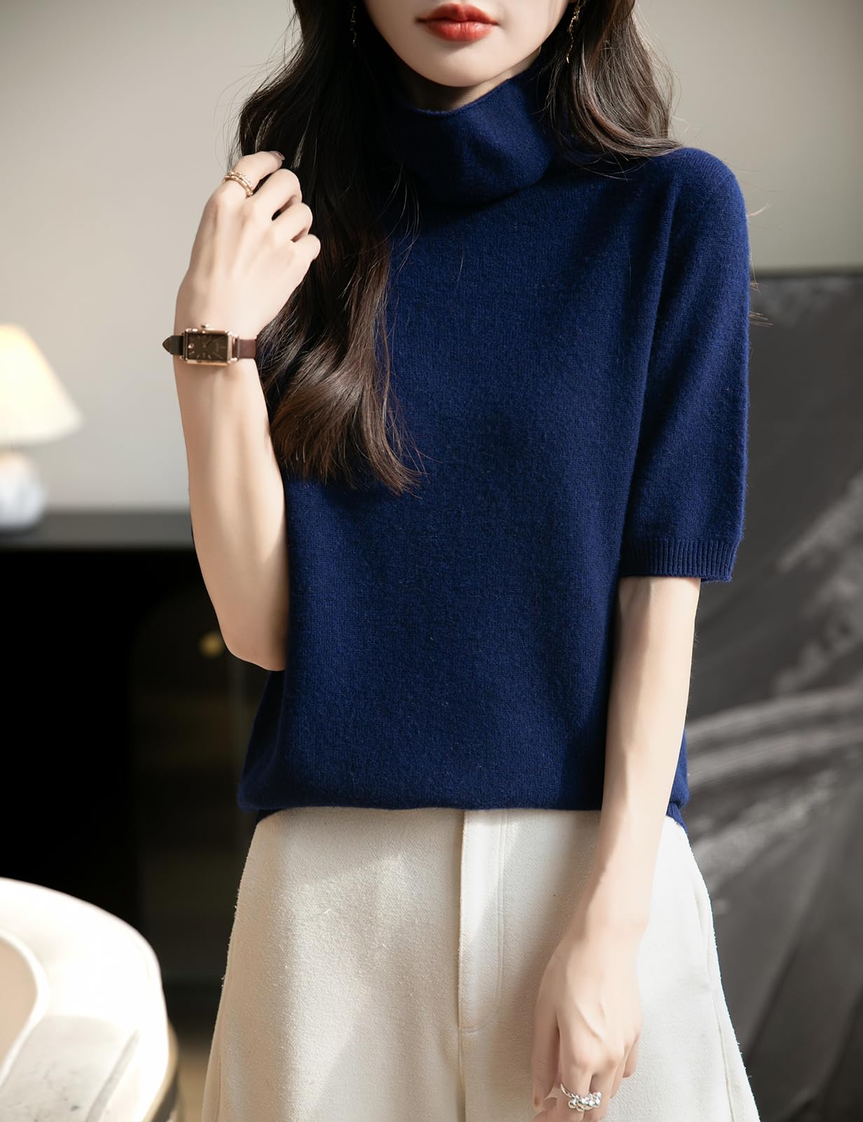 Chanyarn Donna 100% Lana Merino Manica Corta Maglione 2025 Primavera Estate Inverno Casual Dolcevita Senza Cuciture Maglia Maglione