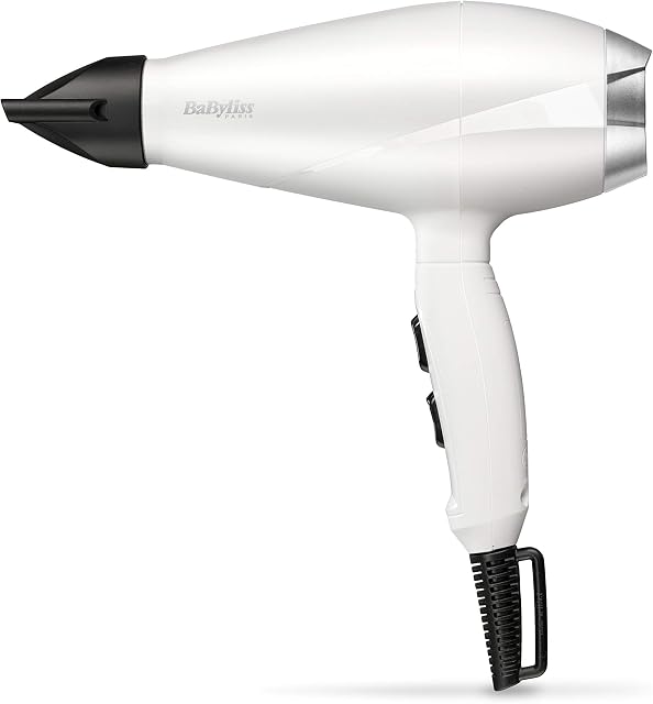 BaByliss 2000 profesjonalna suszarka do włosów Pro Speed, matowa biel, silnik AC, 2000 W, 100 km/h, bardzo długi kabel, wyprodukowano we Włoszech, 6704WE