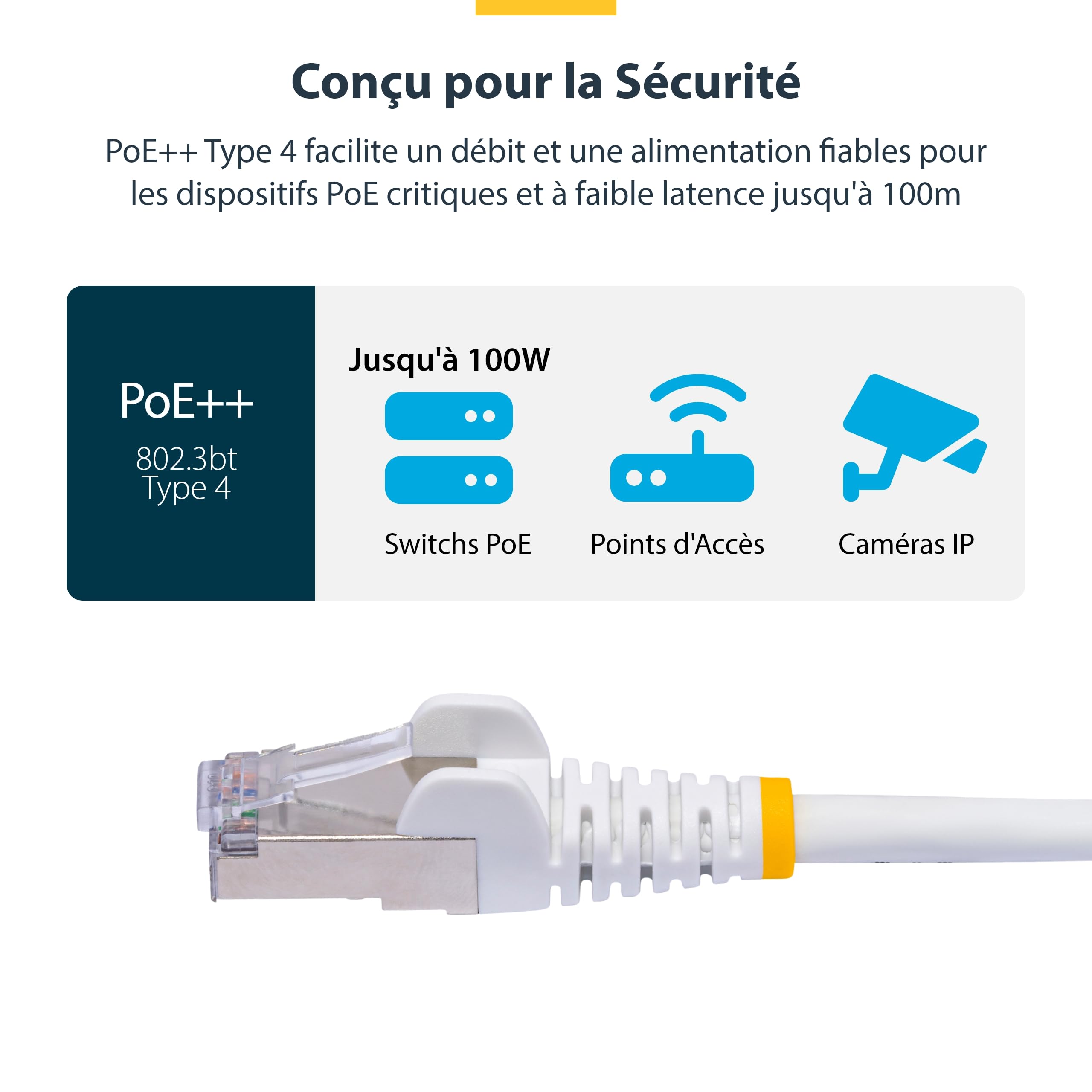 StarTech Câble Ethernet Cat8 Snagless 12m, S/FTP, 100W PoE++, Blanc | RJ45, 25G/40G, 2000MHz, Cuivre nu pur 26AWG, Gaine LSZH, Testé Fluke