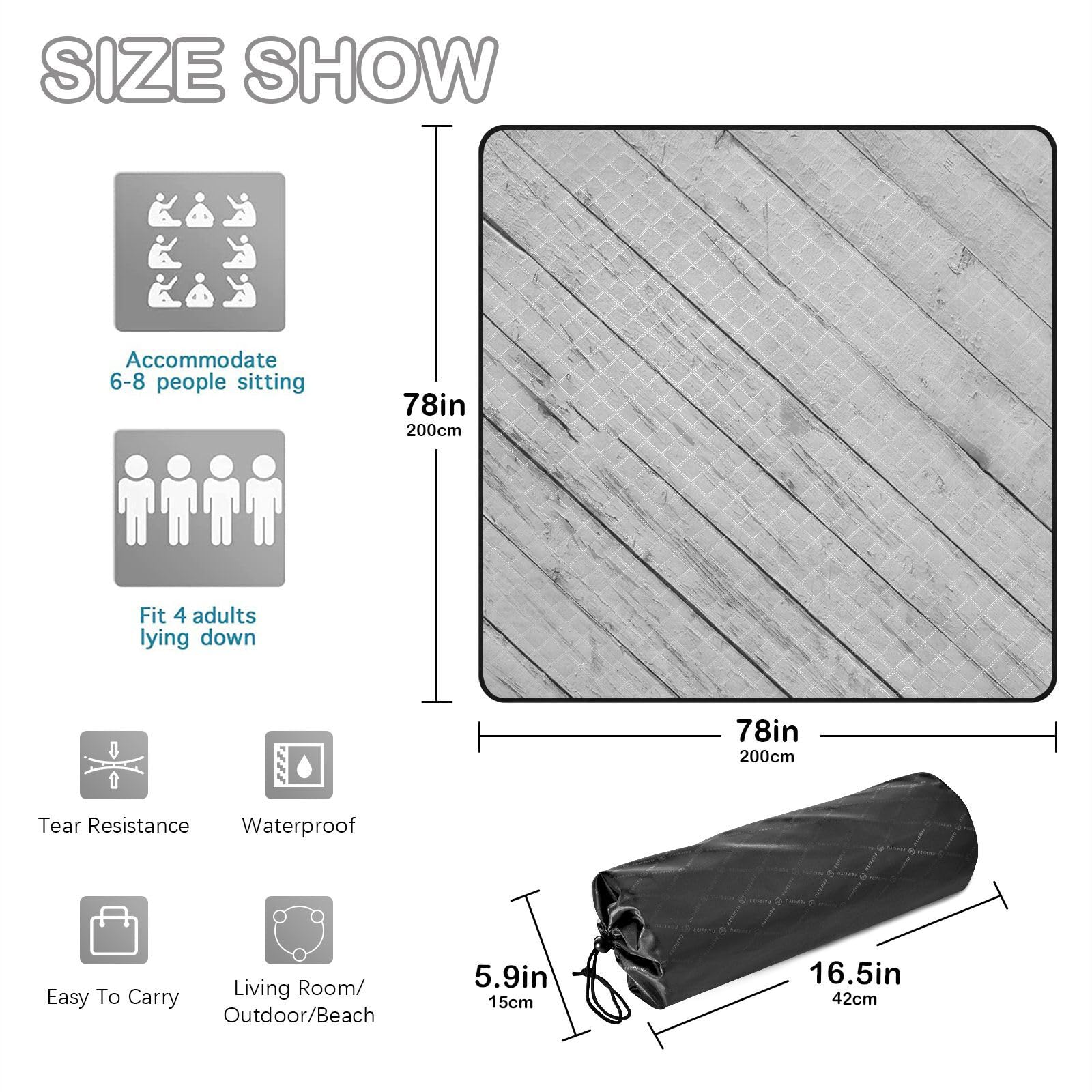 Manta impermeable plegable de grano de madera blanca, resistente al agua, manta impermeable para adultos, parejas, regalo Sabana para picnic
