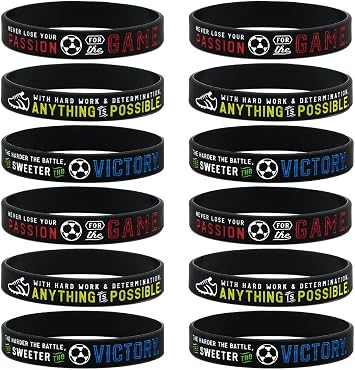 Inkstone 12-pack Soccer Motivational Silicone Bracelets - Wholesale Bulk Soccer Jewelry, Sports Gifts, Party Favors and Supplies, Soccer Bracelet For Boys