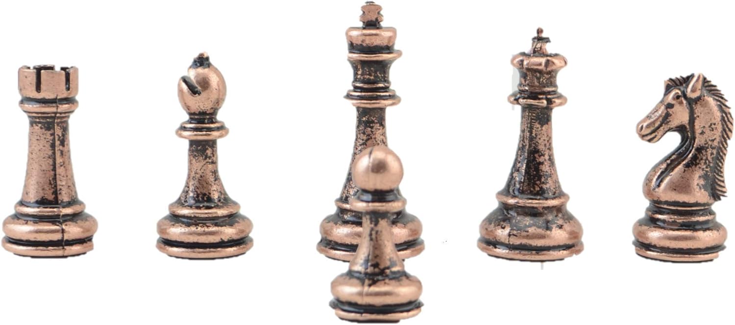 Uр Tо 40% оƒƒ Classic Antique Copper Chess Set Handmade Pieces and Natural Solid Wooden Chess Board with Pearl Design Around Board and Storage Inside King 2.96 inc