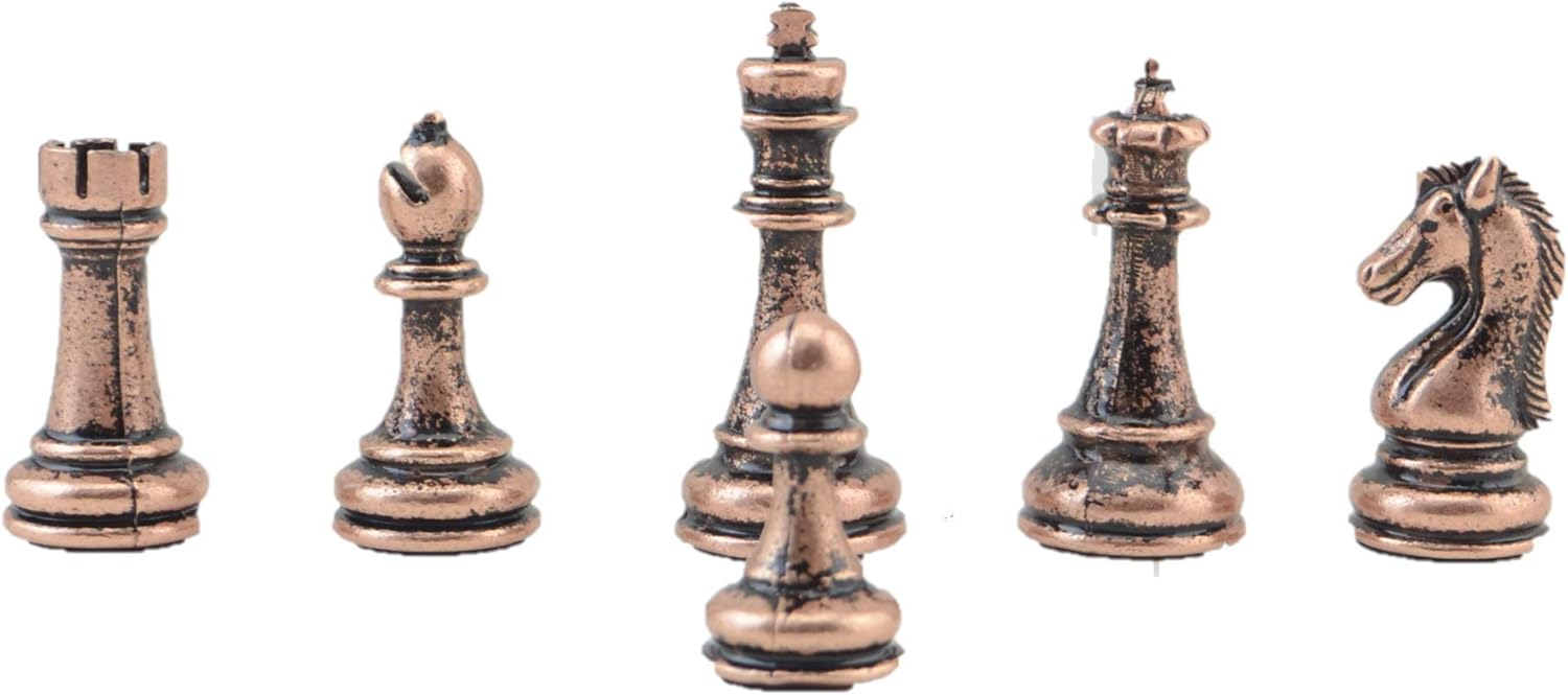 Best Quality 🔥 Classic Antique Copper Chess Set Handmade Pieces and Natural Solid Wooden Chess Board with Pearl Design Around Board and Storage Inside King 2.96 inc