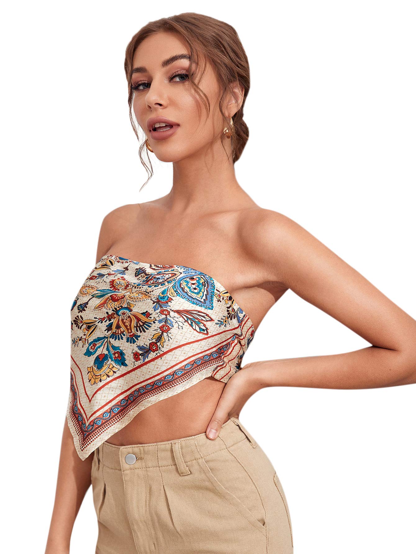 Floerns Camiseta de tubo sin tirantes con estampado gráfico para mujer