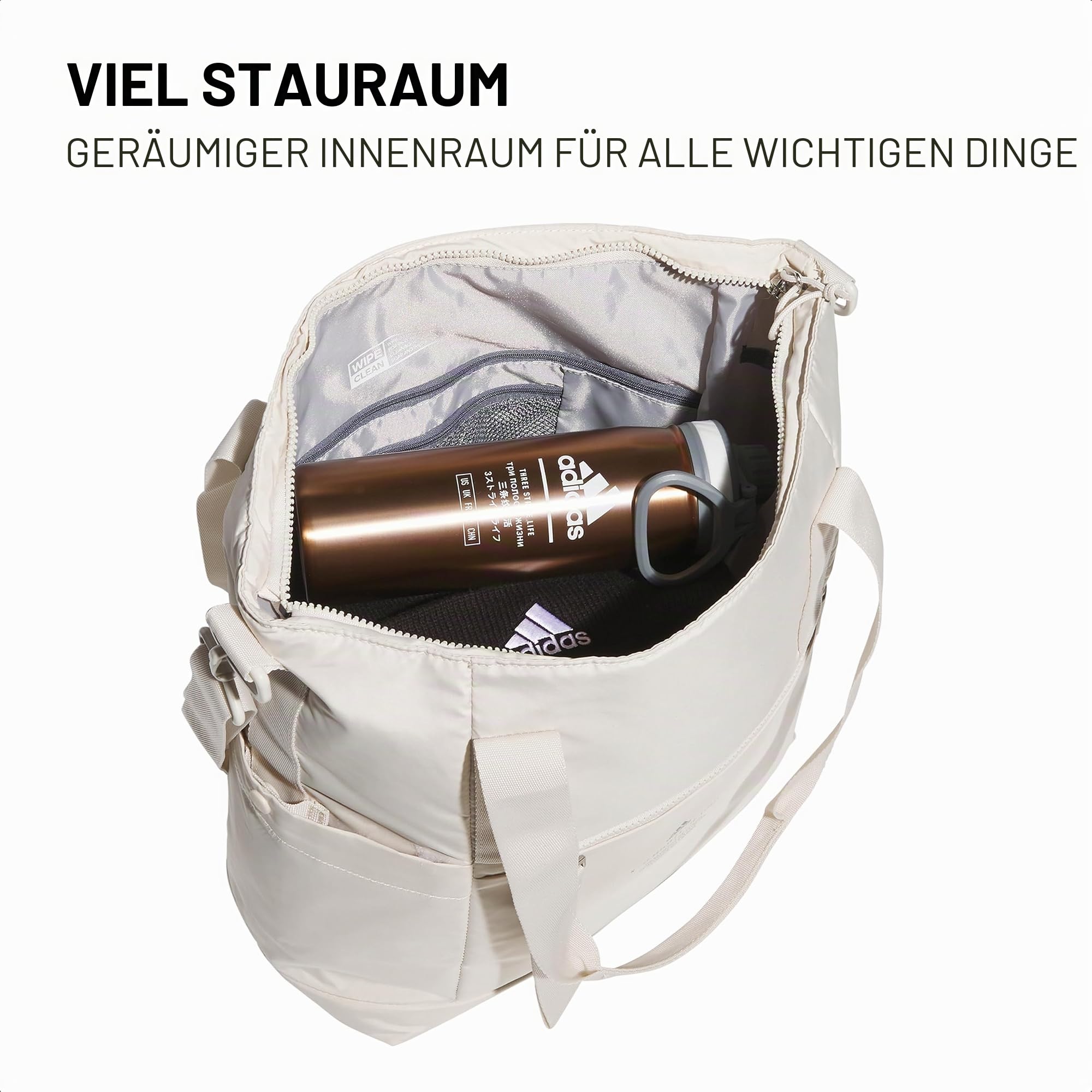 adidas Unisex All Me Tote für Damen, Große Umhängetasche mit Schultergurt Tragetasche, Alumina Beige/Grau Four
