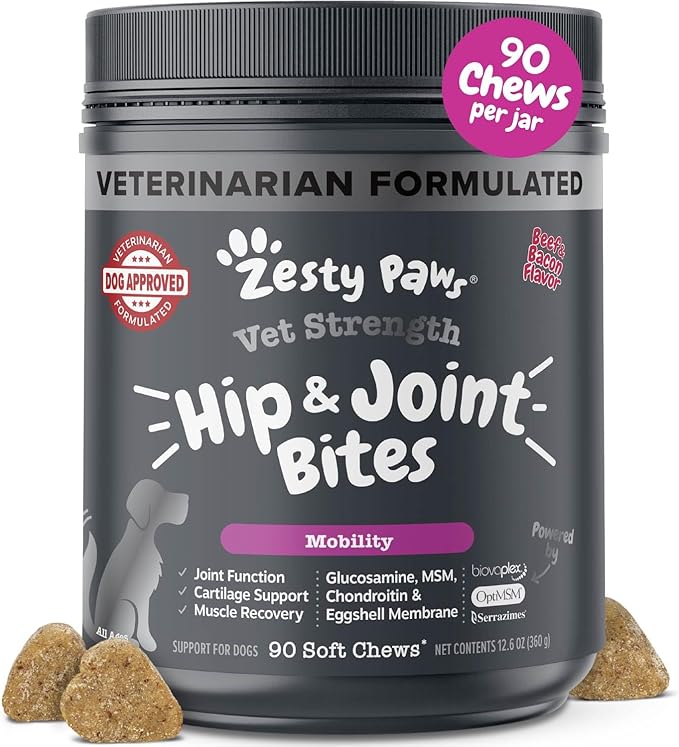 Amazon.com: Zesty Paws Mobility Bites Suplemento para articulaciones para perros, masticables suaves con glucosamina para perros, condroitina y MSM + vitaminas C y E, pollo Adv, 90 unidades : Productos para Animales