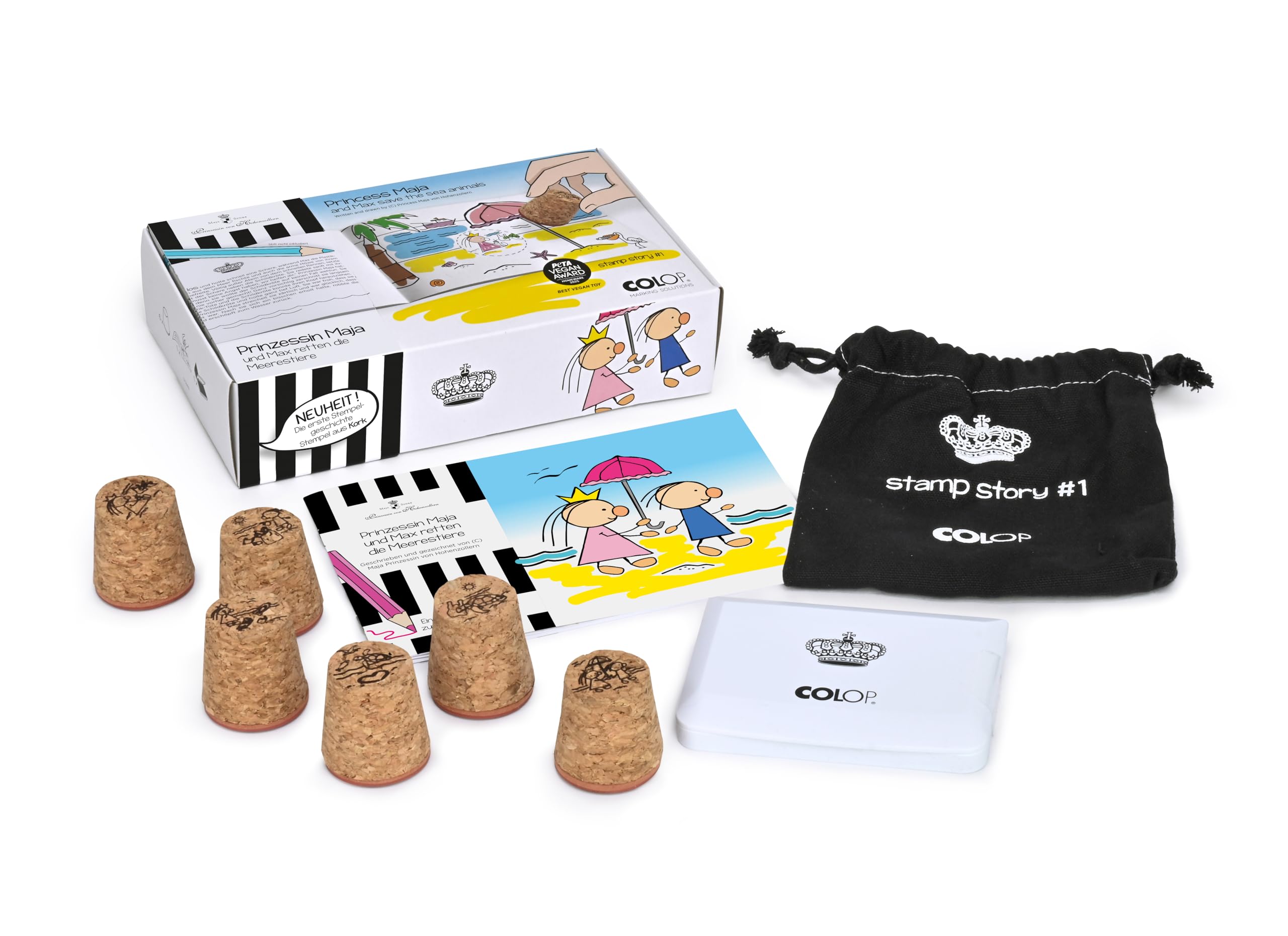 Stamp Fairy Tales for Children to Colour and Stamp, Includes 6 Sustainable Cork Stamps, Ink Pad & Colouring Book, PETA Award Winner, Written and Drawn by Princess Maja von Hohenzollern